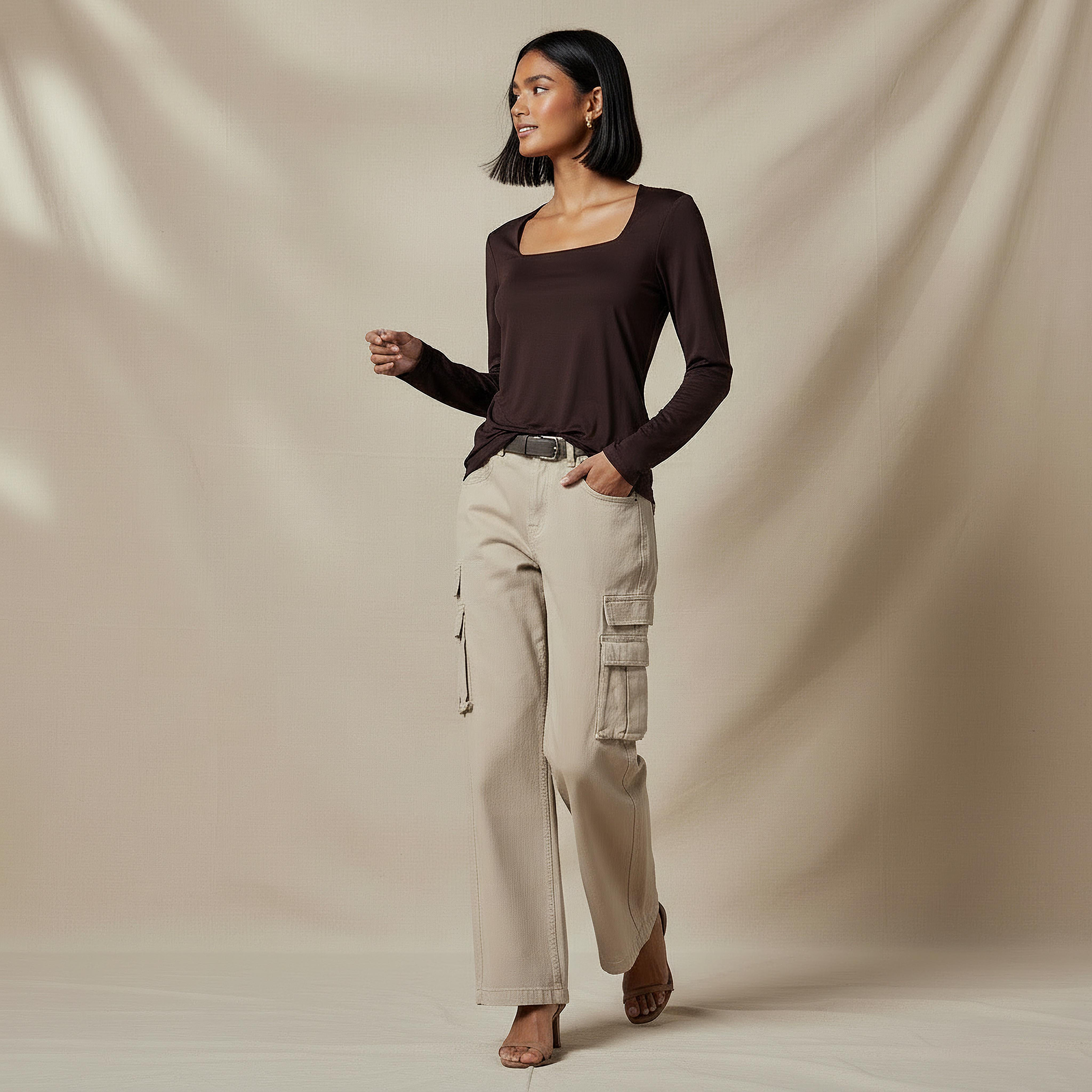Regular Fit T-shirt with Square Neck-women-clothing-tshirts-image-2