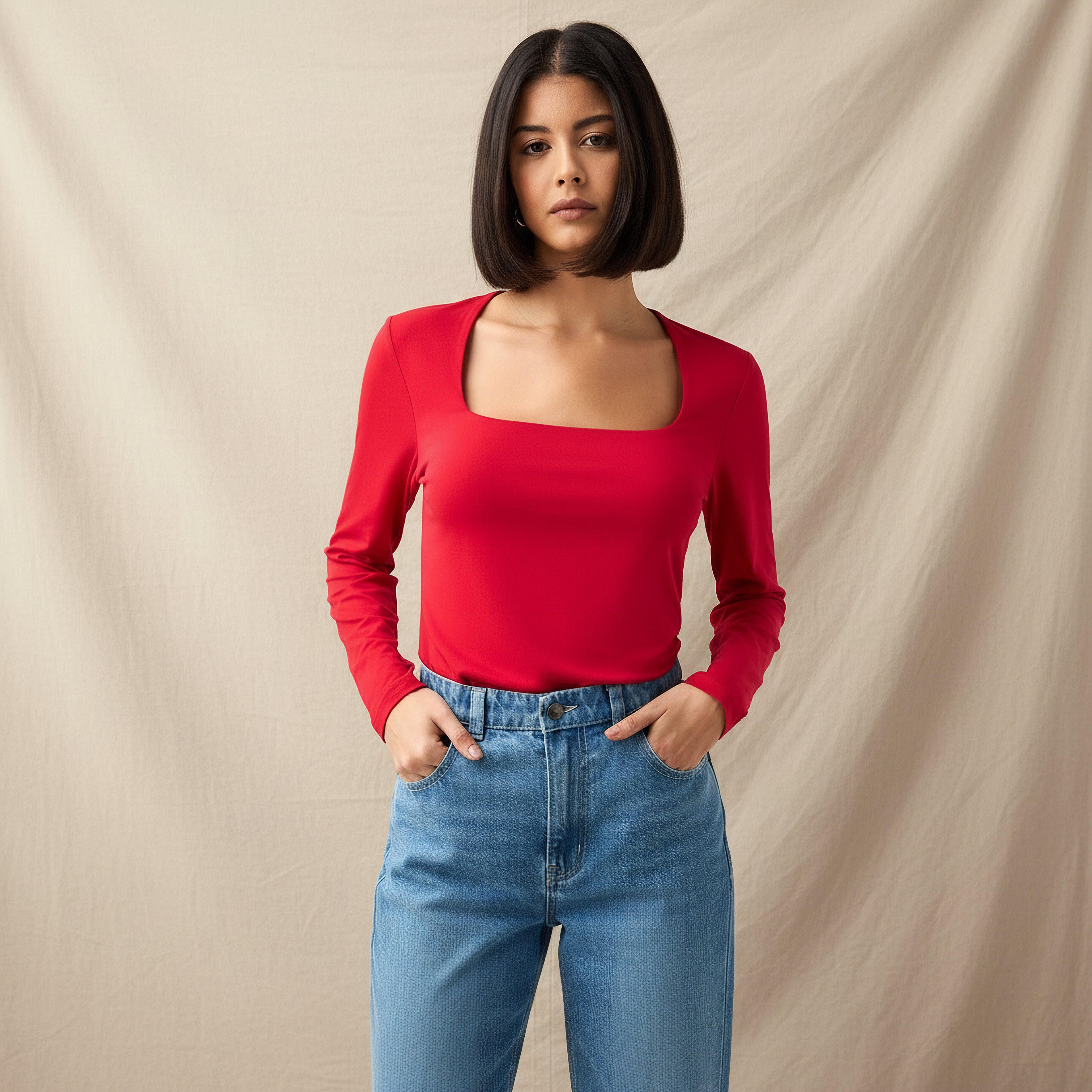 Regular Fit T-shirt with Square Neck-women-clothing-tshirts-image-1