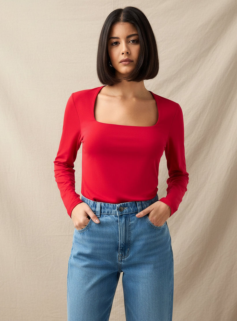 Regular Fit T-shirt with Square Neck-women-clothing-tshirts-image-1