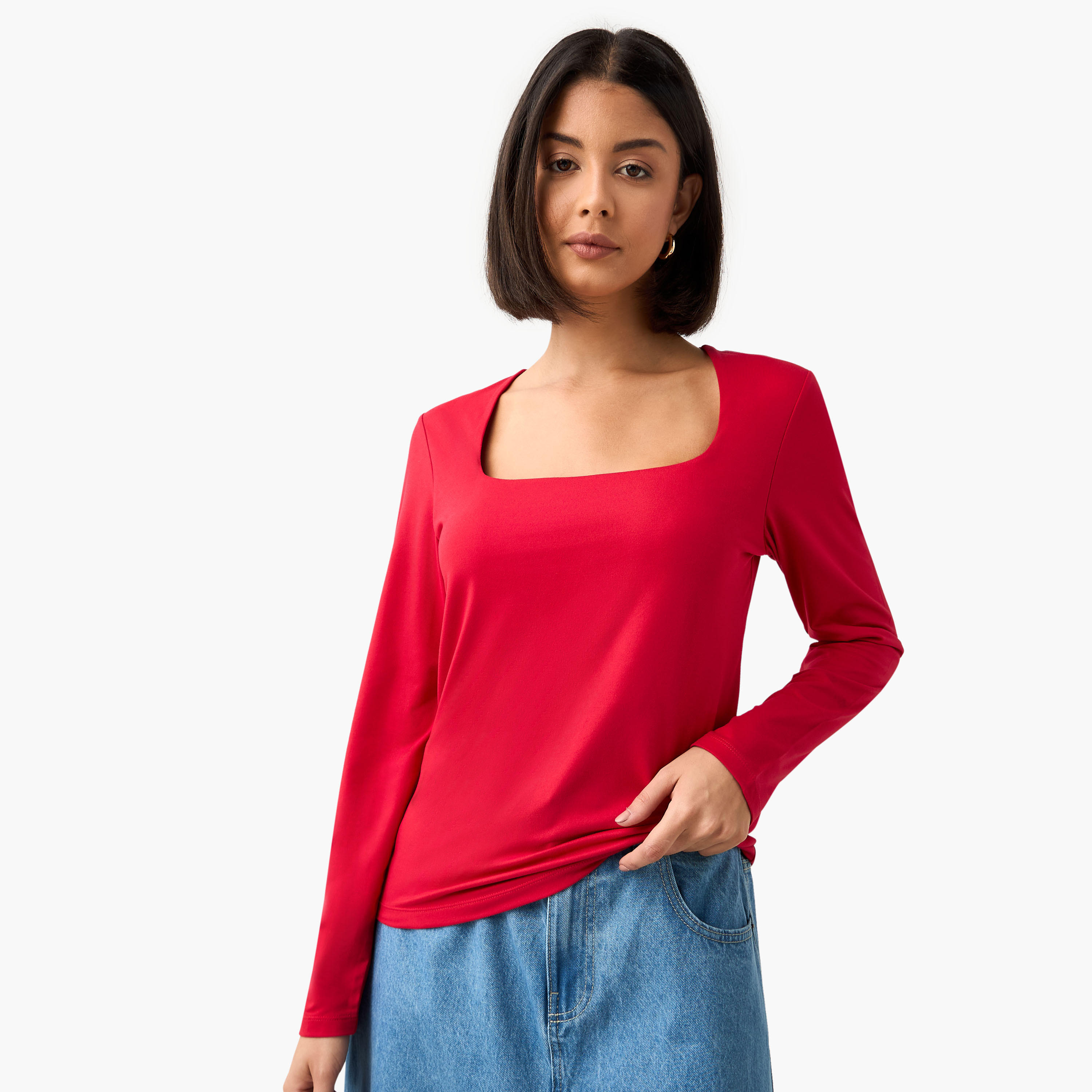 Regular Fit T-shirt with Square Neck-women-clothing-tshirts-image-6