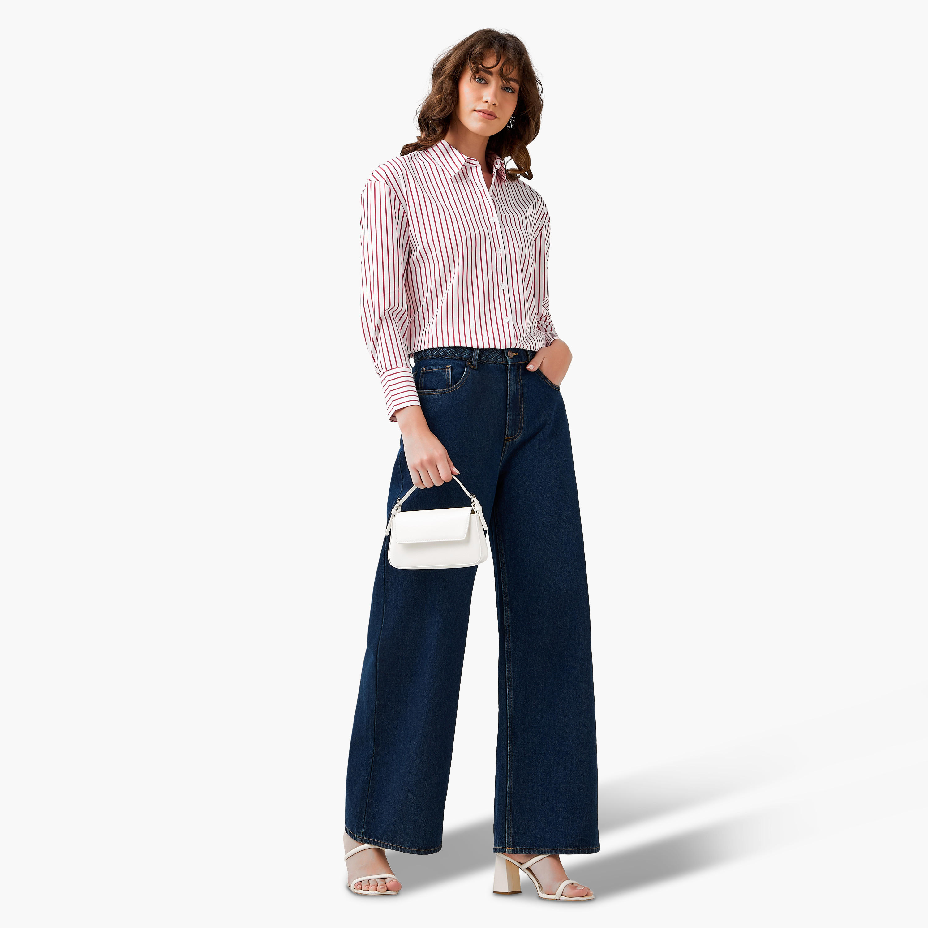 Regular Fit Poplin High Low Shirt with Stripes-women-clothing-shirtsandblouses-shirts-image-3
