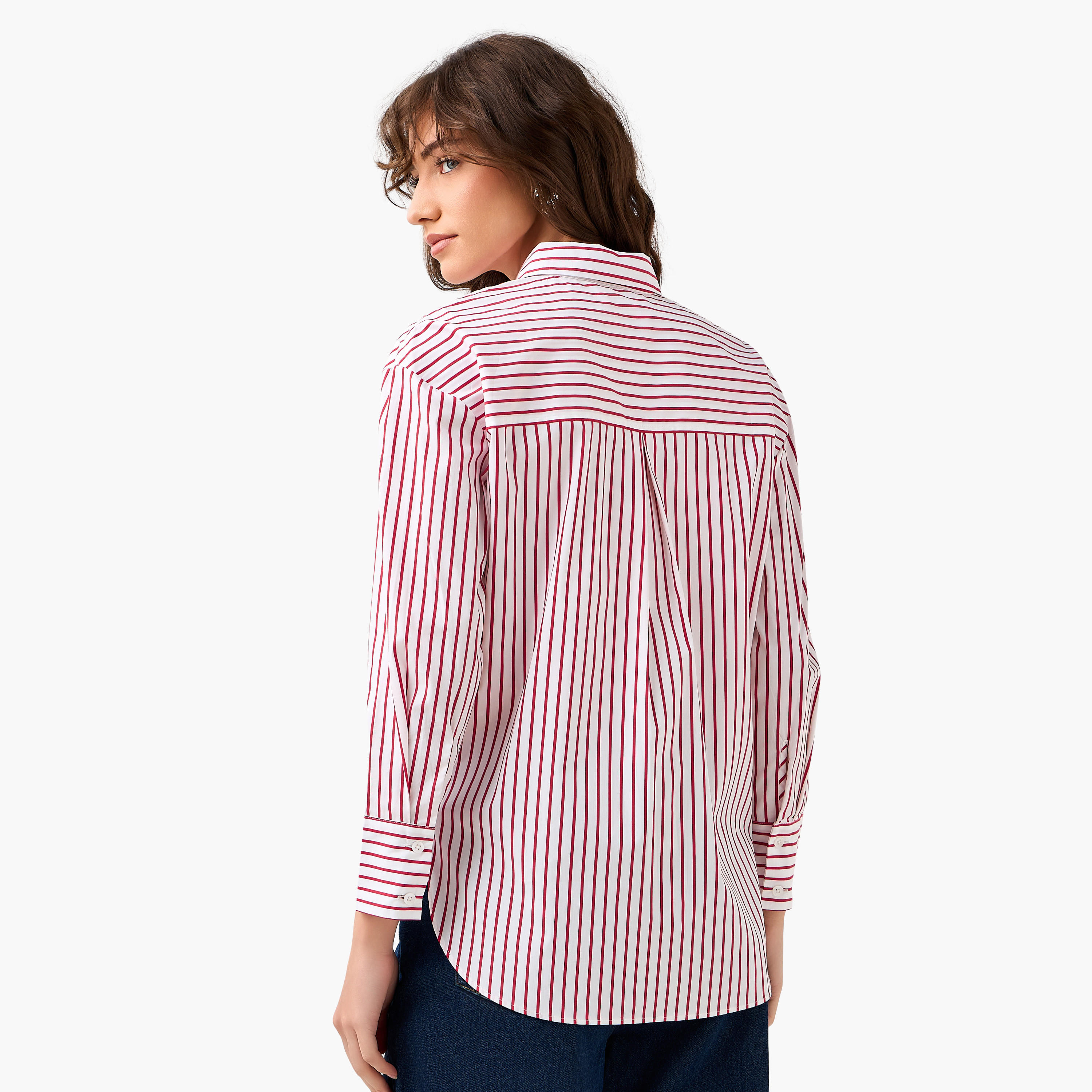 Regular Fit Poplin High Low Shirt with Stripes-women-clothing-shirtsandblouses-shirts-image-5