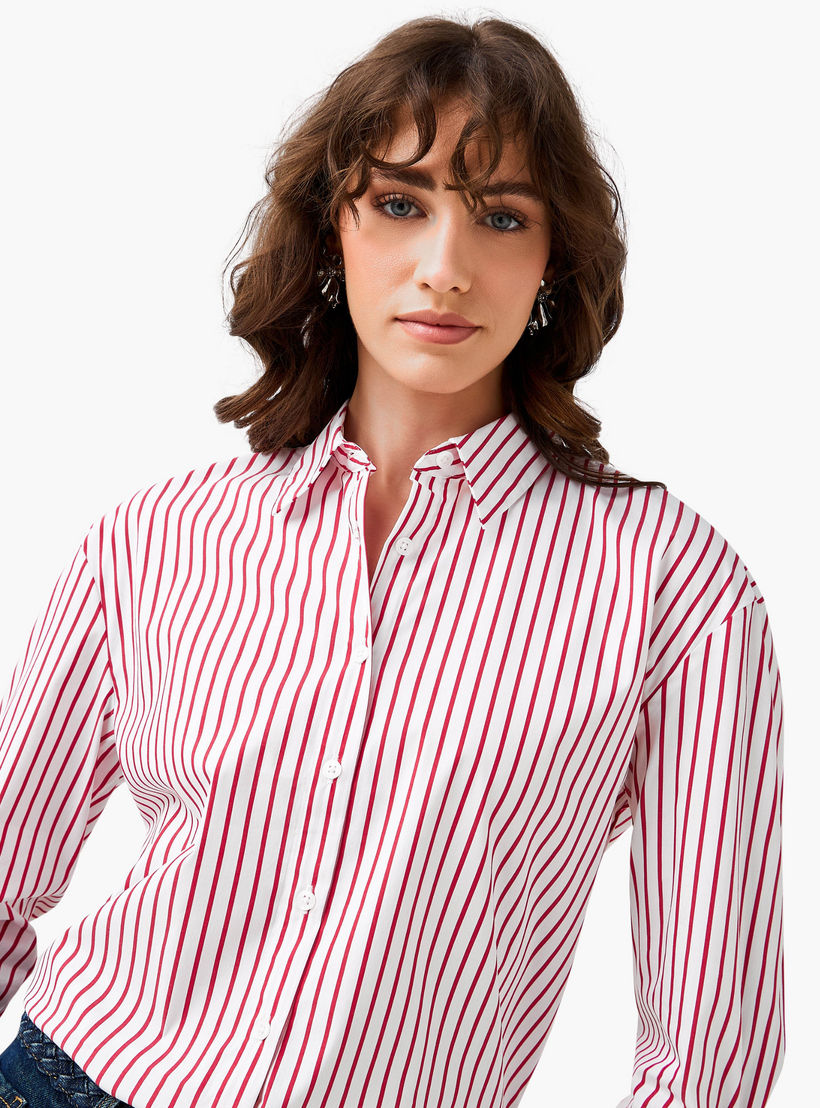 Regular Fit Poplin High Low Shirt with Stripes-women-clothing-shirtsandblouses-shirts-image-6