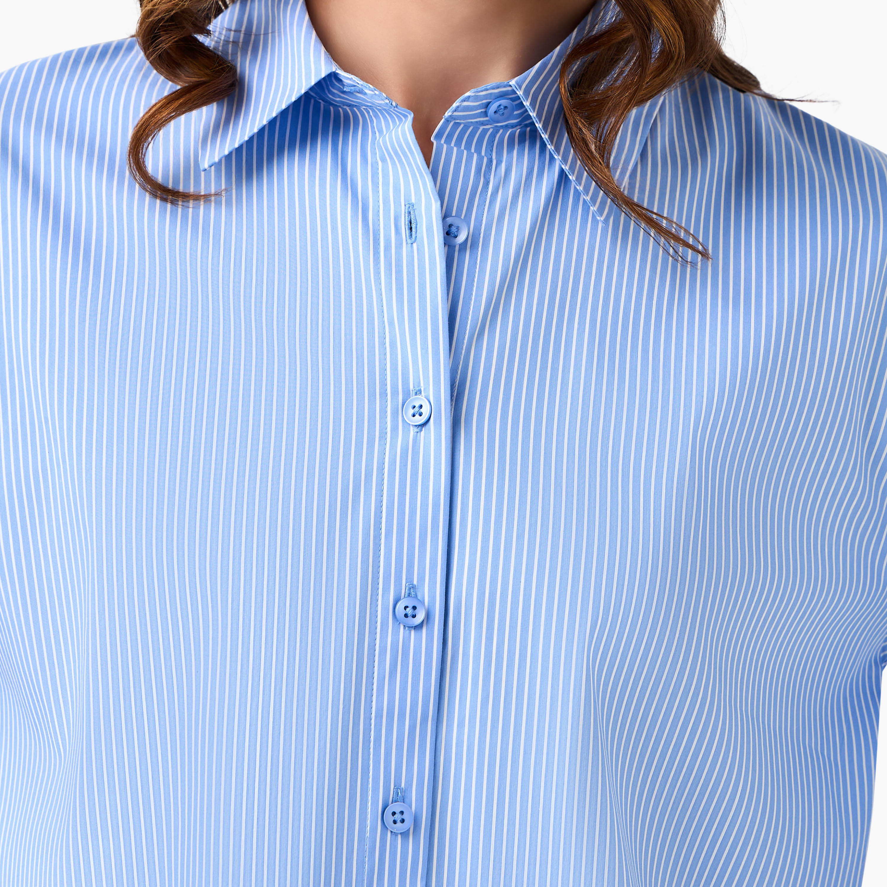 Regular Fit Poplin High Low Shirt with Stripes-women-clothing-shirtsandblouses-shirts-image-4