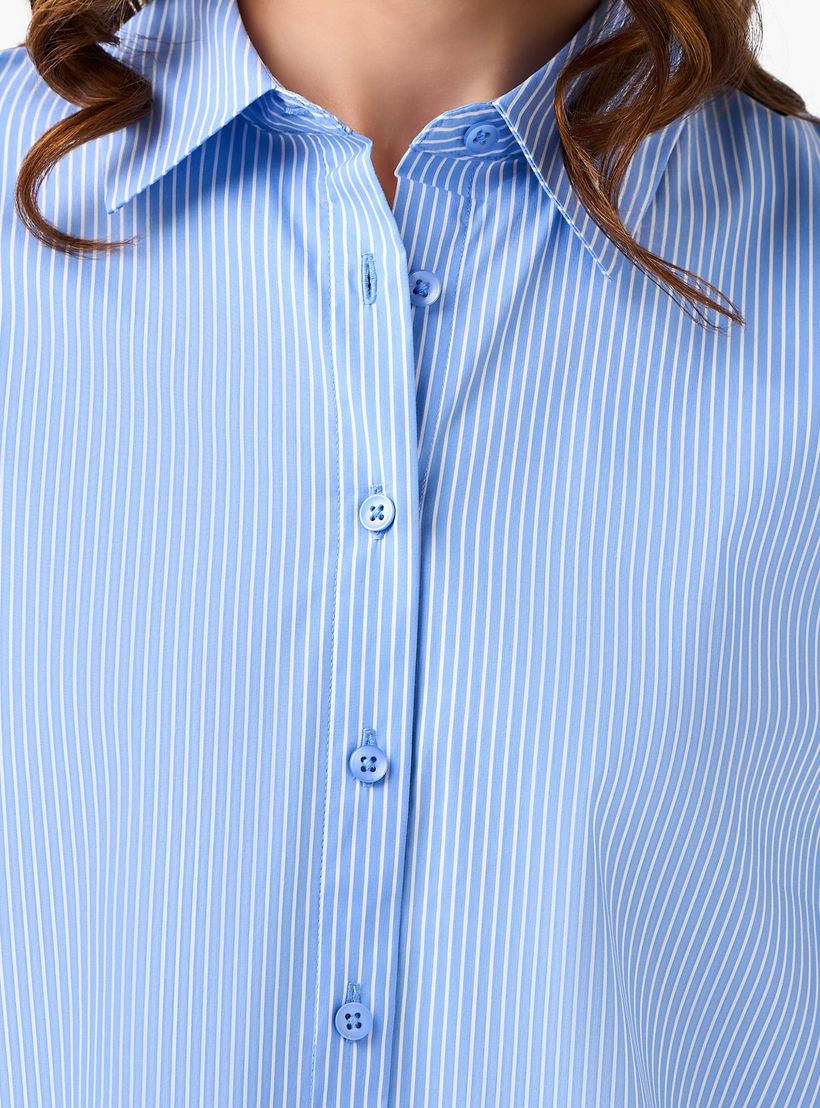 Regular Fit Poplin High Low Shirt with Stripes-women-clothing-shirtsandblouses-shirts-image-4