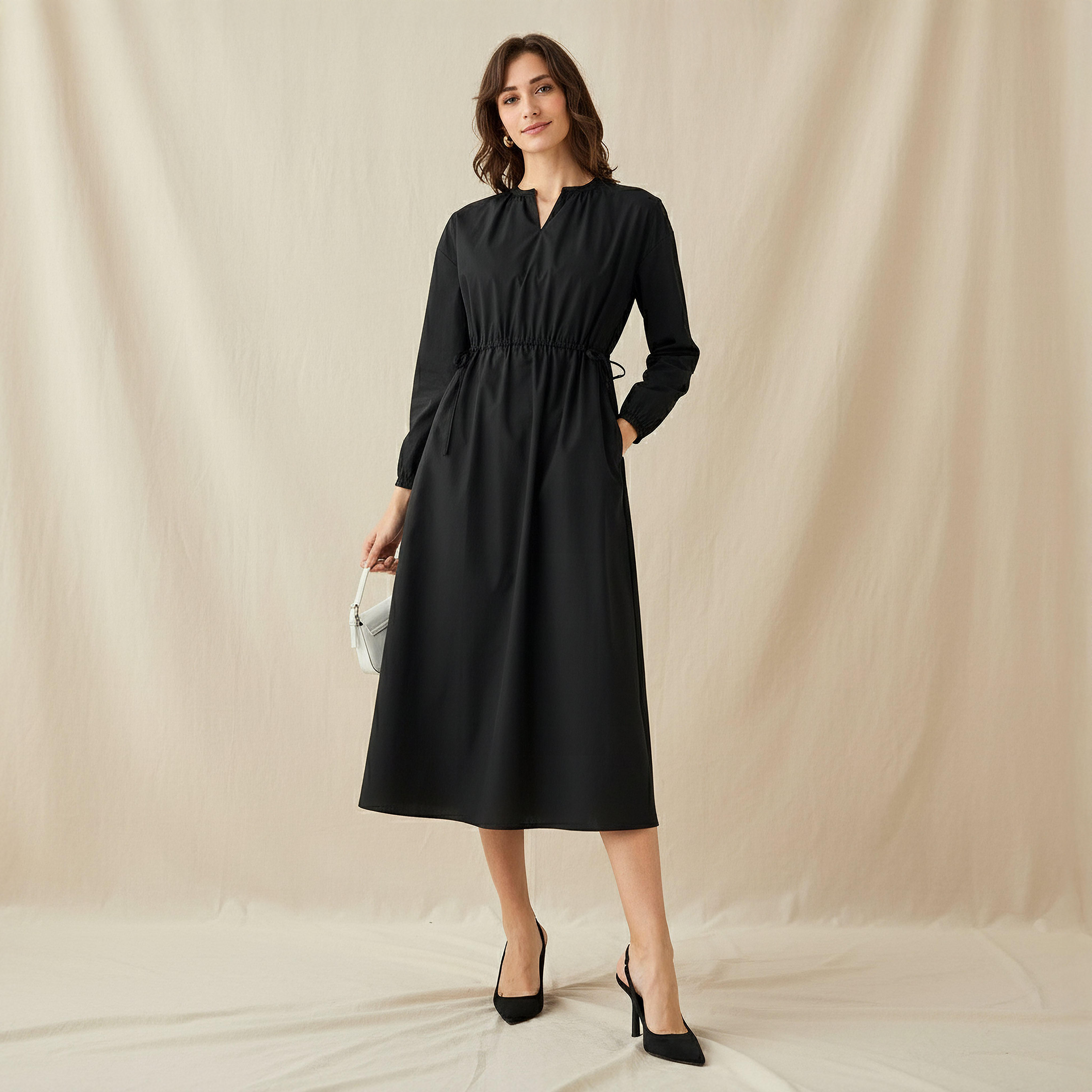 A-line Midi Cotton Dress with Pockets-women-clothing-dresses-image-1