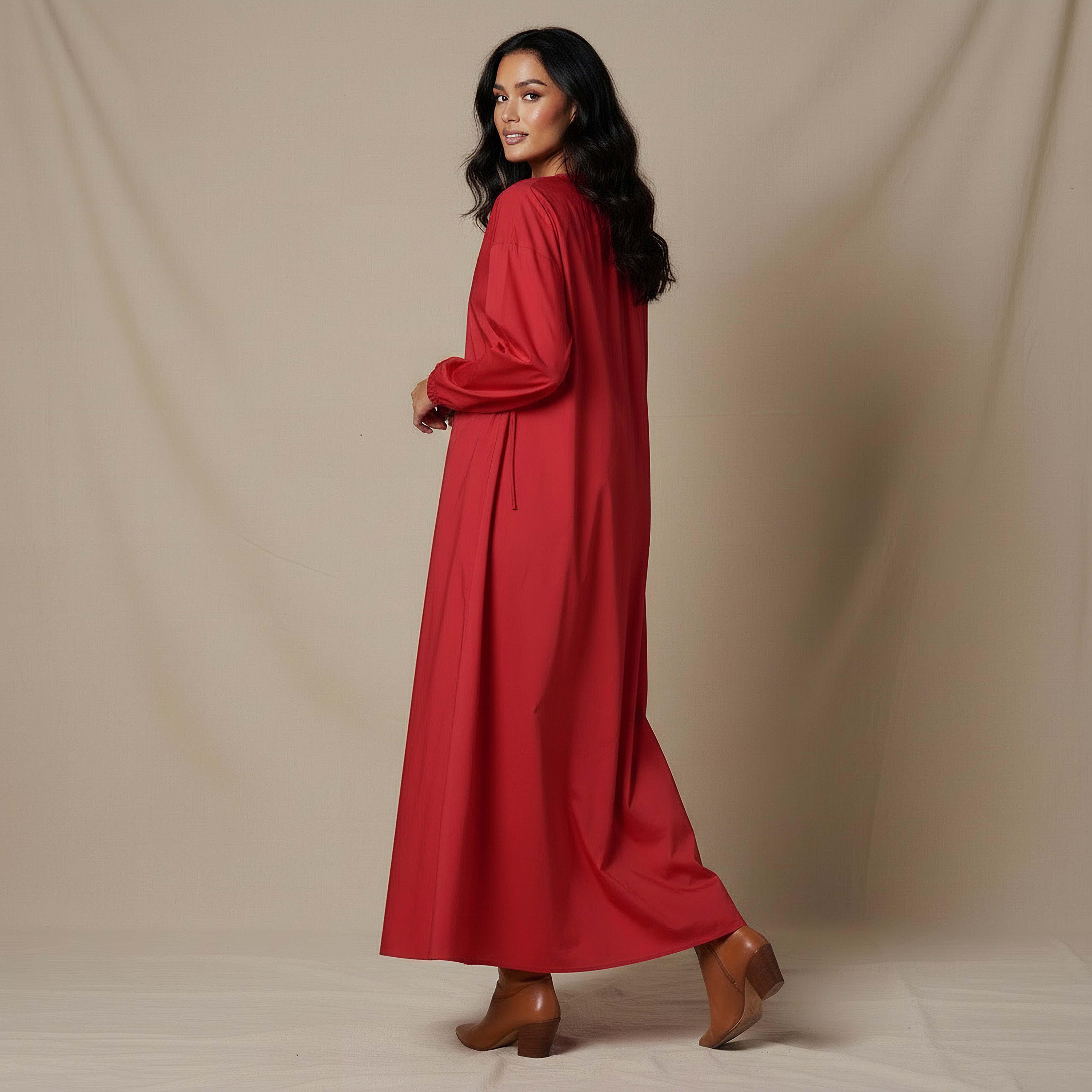 A-line Midi Cotton Dress with Pockets-women-clothing-dresses-image-3