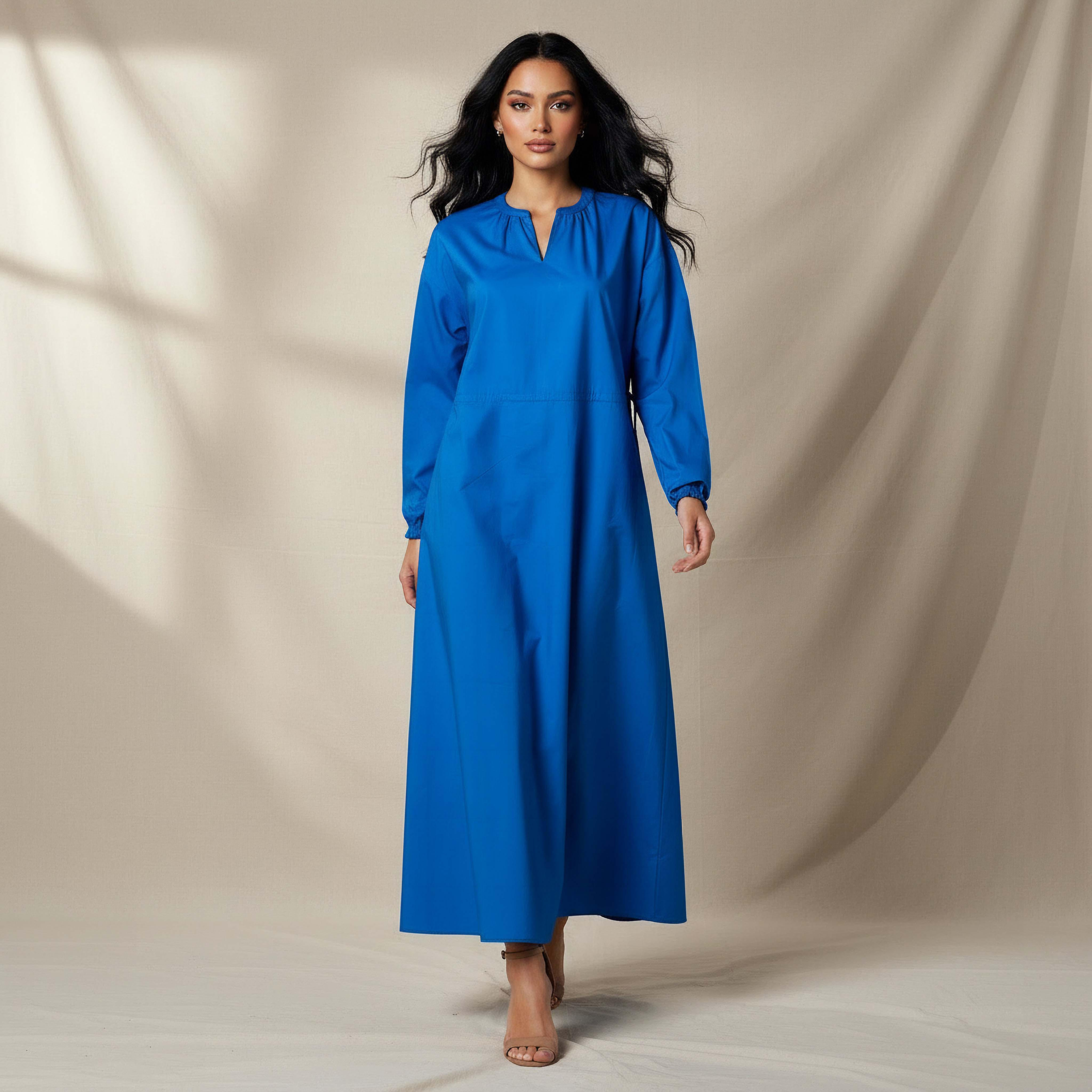 A-line Midi Cotton Dress with Pockets-women-clothing-dresses-image-1