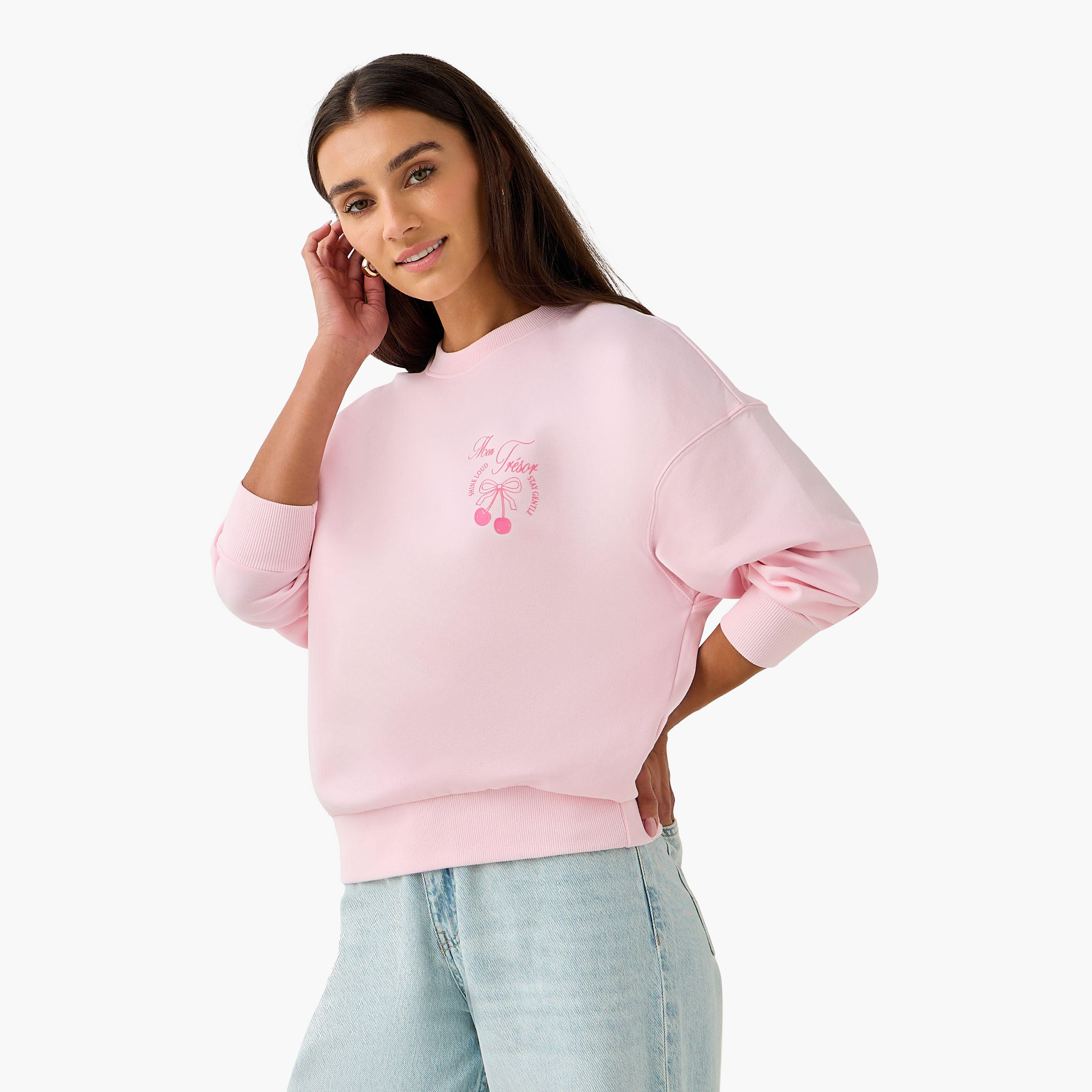 Regular Fit Sweatshirt with Typographic Print-women-winterwear-hoodiesandsweatshirts-sweatshirts-image-1