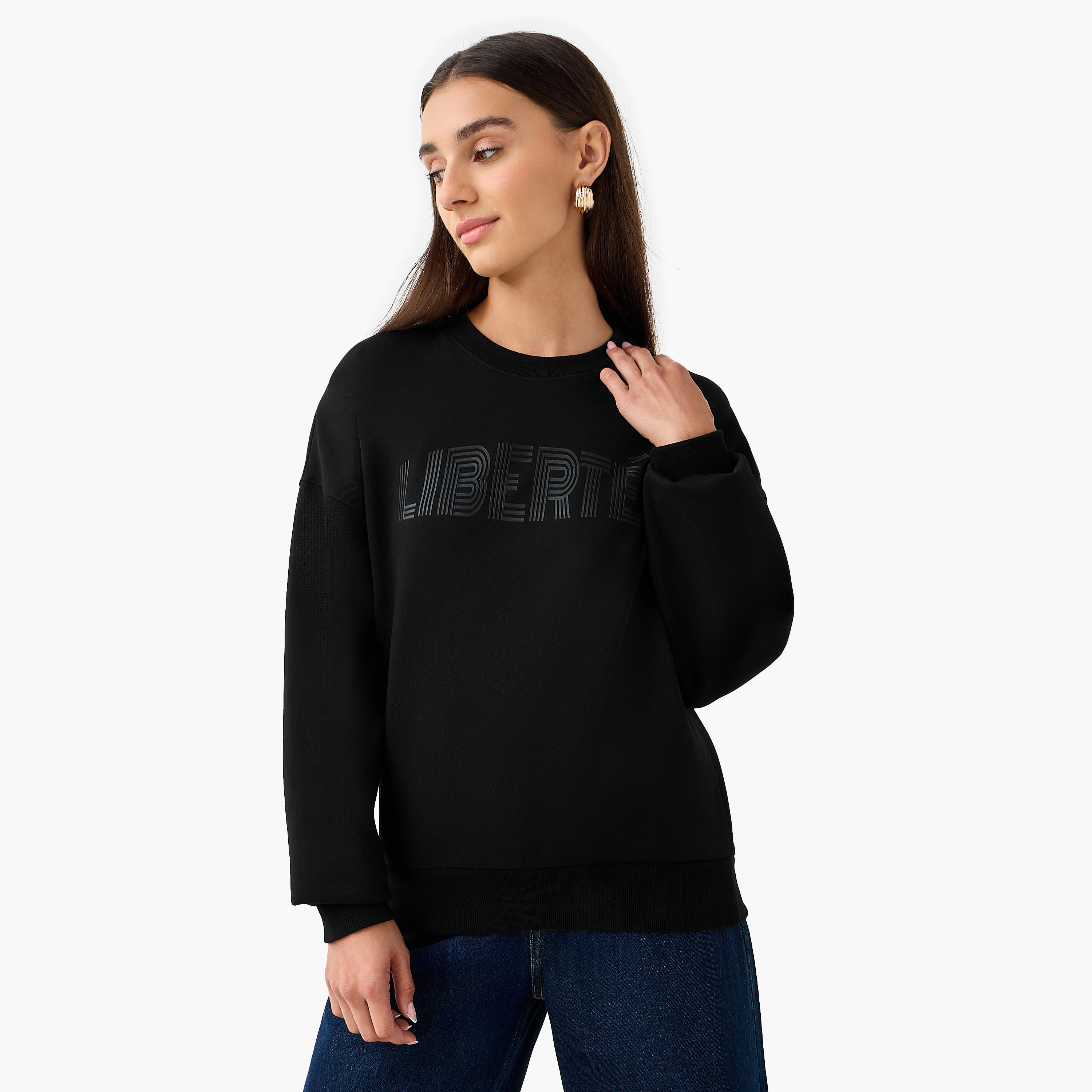 Regular Fit Sweatshirt with Typographic Print-women-winterwear-hoodiesandsweatshirts-sweatshirts-image-5