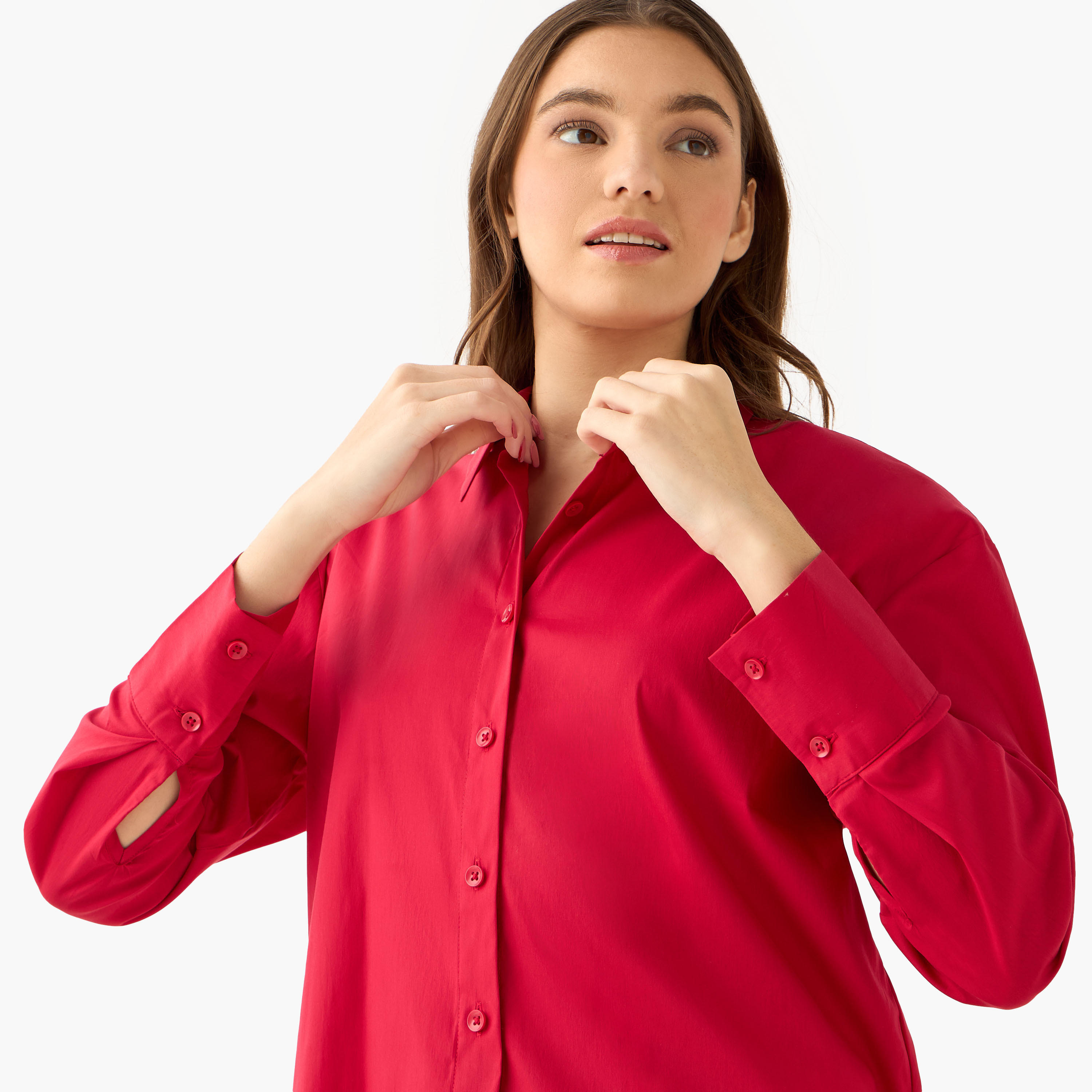 Poplin Shirt with High Low Hem-women-clothing-shirtsandblouses-shirts-image-5