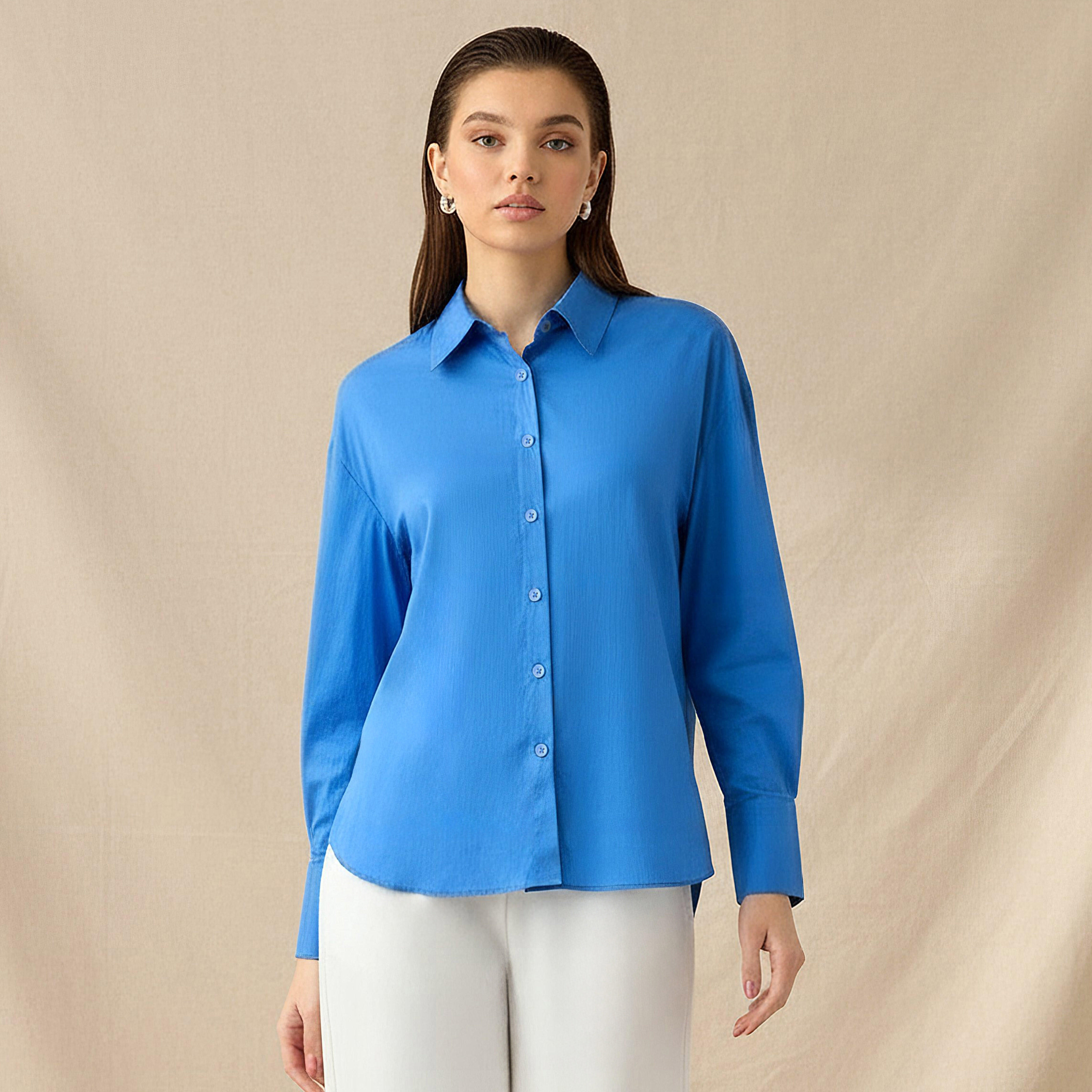 قميص بوبلين بطول غير متساوي-women-clothing-shirtsandblouses-shirts-image-1