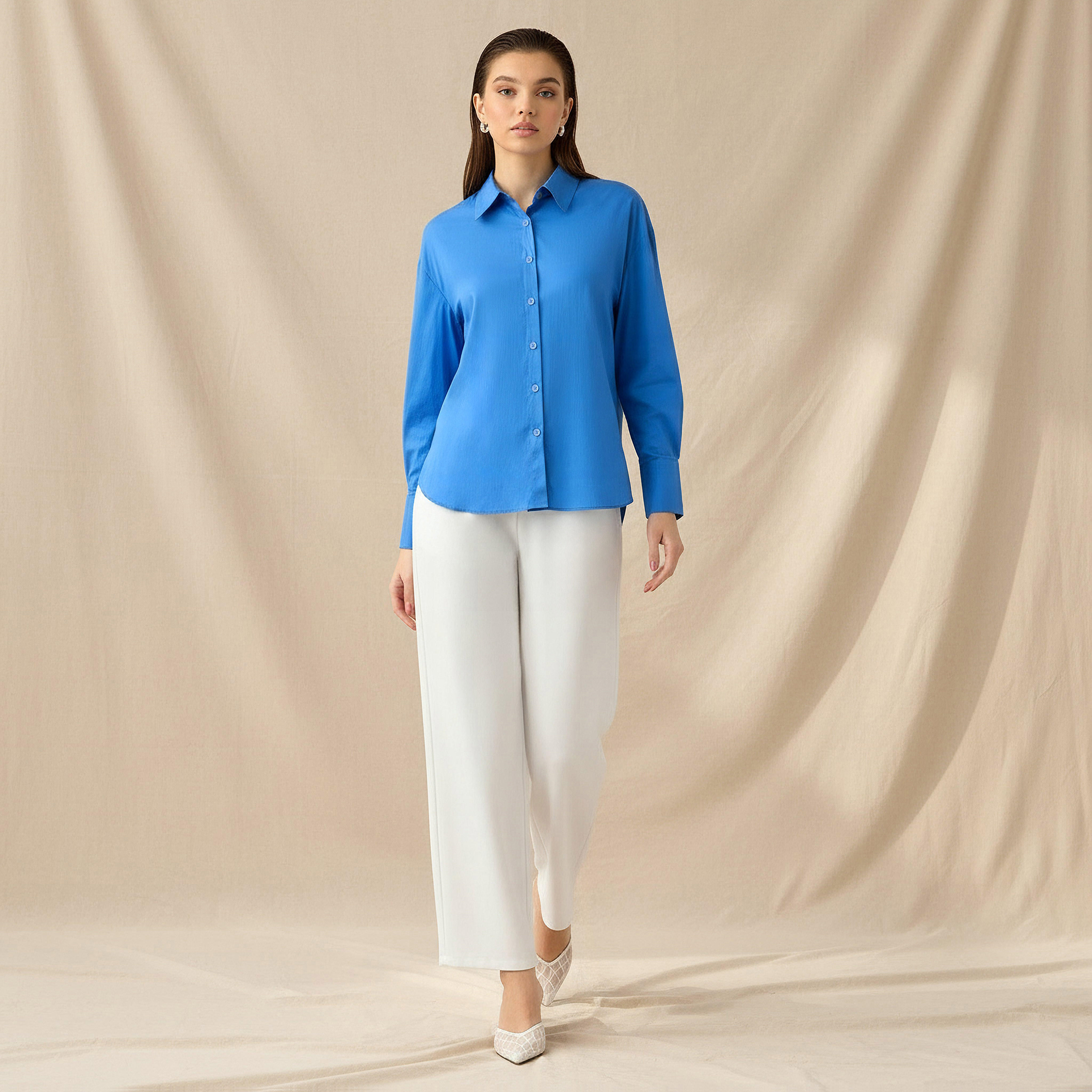 Poplin Shirt with High Low Hem-women-clothing-shirtsandblouses-shirts-image-2