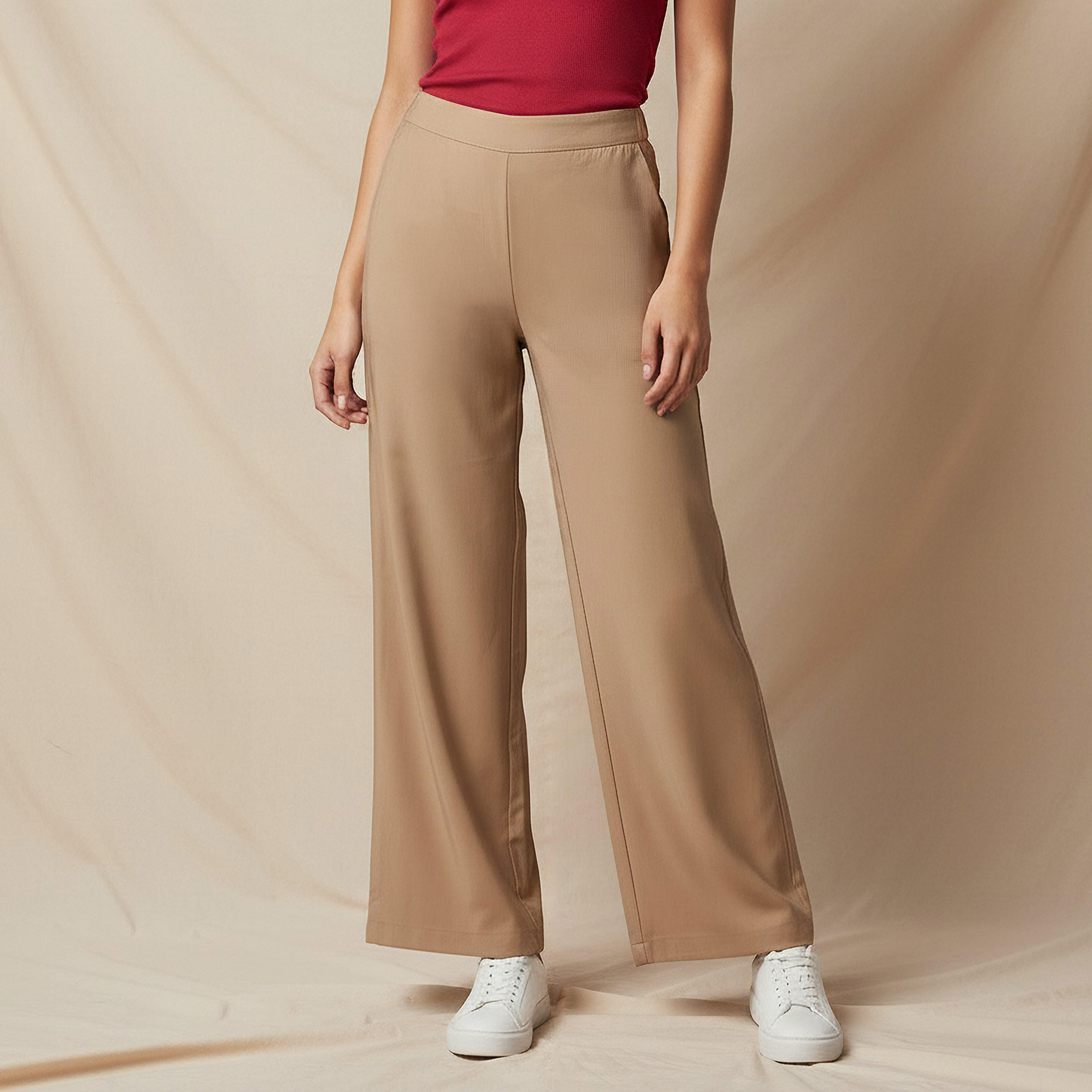 بنطلون واسع الساقين بقصة عادية وخصر متوسط الارتفاع-women-clothing-coordsets-image-1