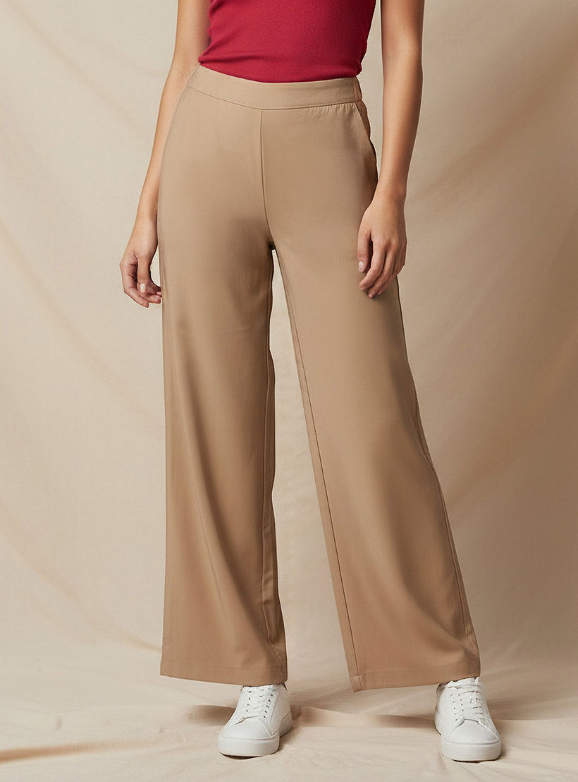 بنطلون واسع الساقين بقصة عادية وخصر متوسط الارتفاع-women-clothing-coordsets-image-1