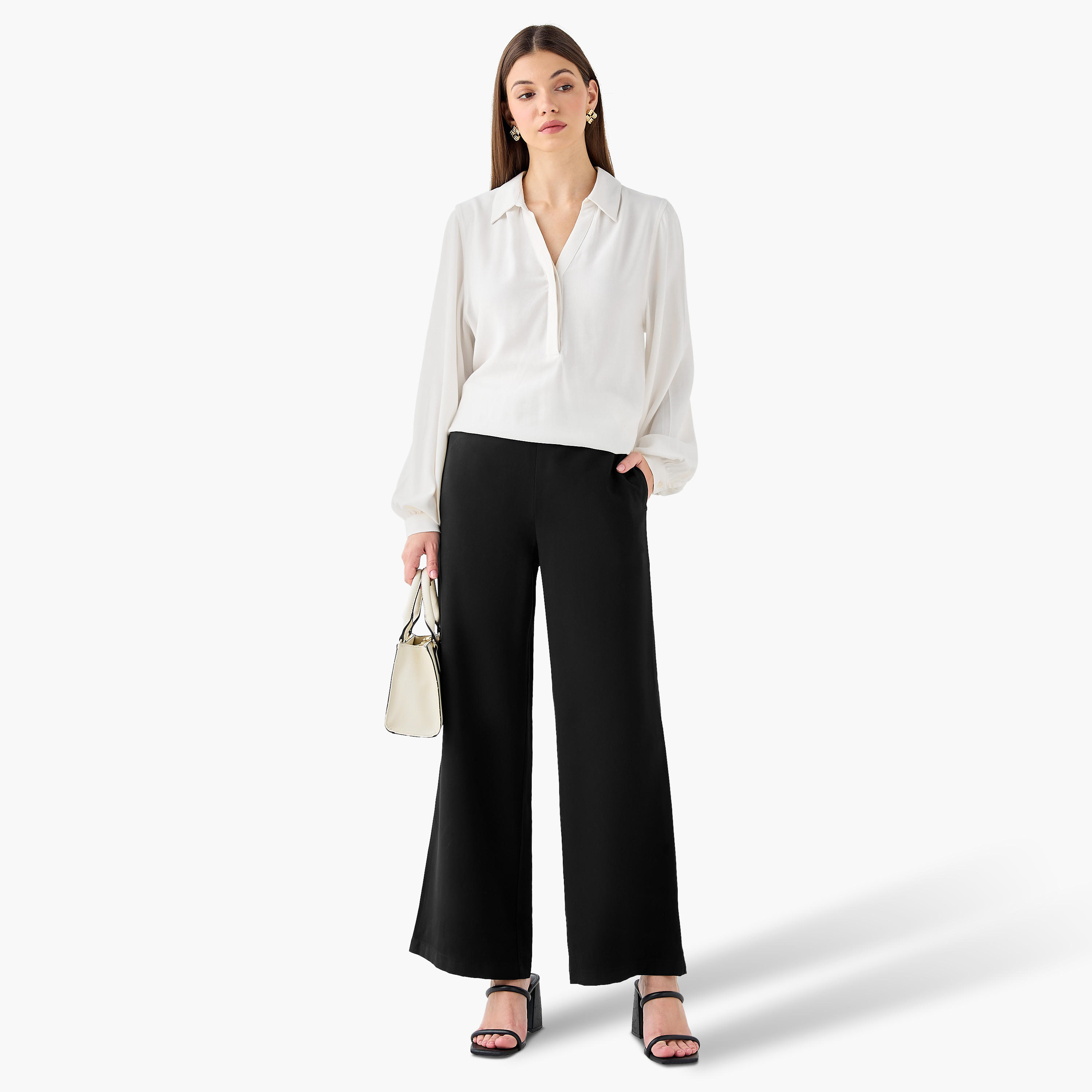 بنطلون واسع الساقين بقصة عادية وخصر متوسط الارتفاع-women-clothing-coordsets-image-2