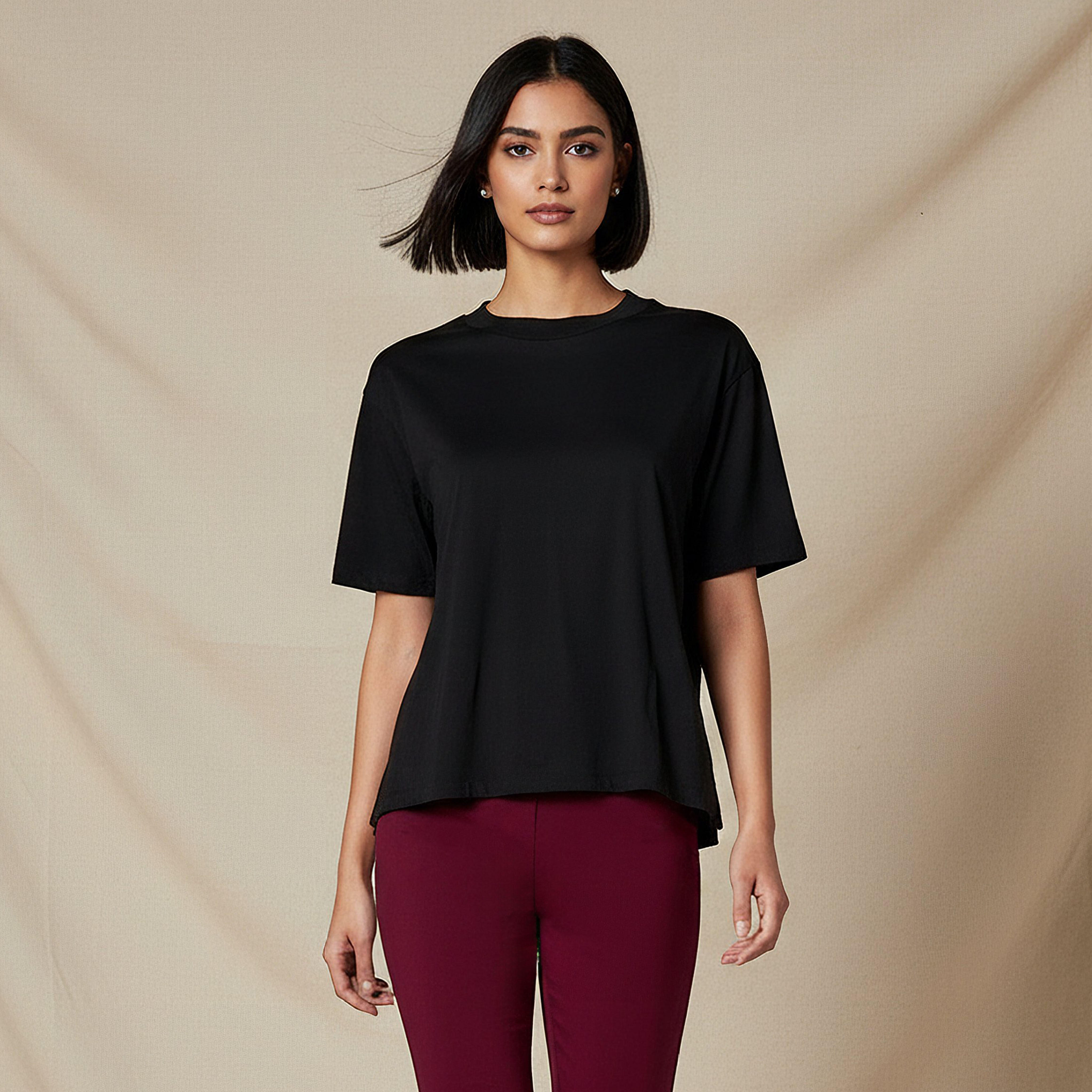 تيشيرت قطن بقصة عادية وفتحات جانبية-women-clothing-tshirts-image-1