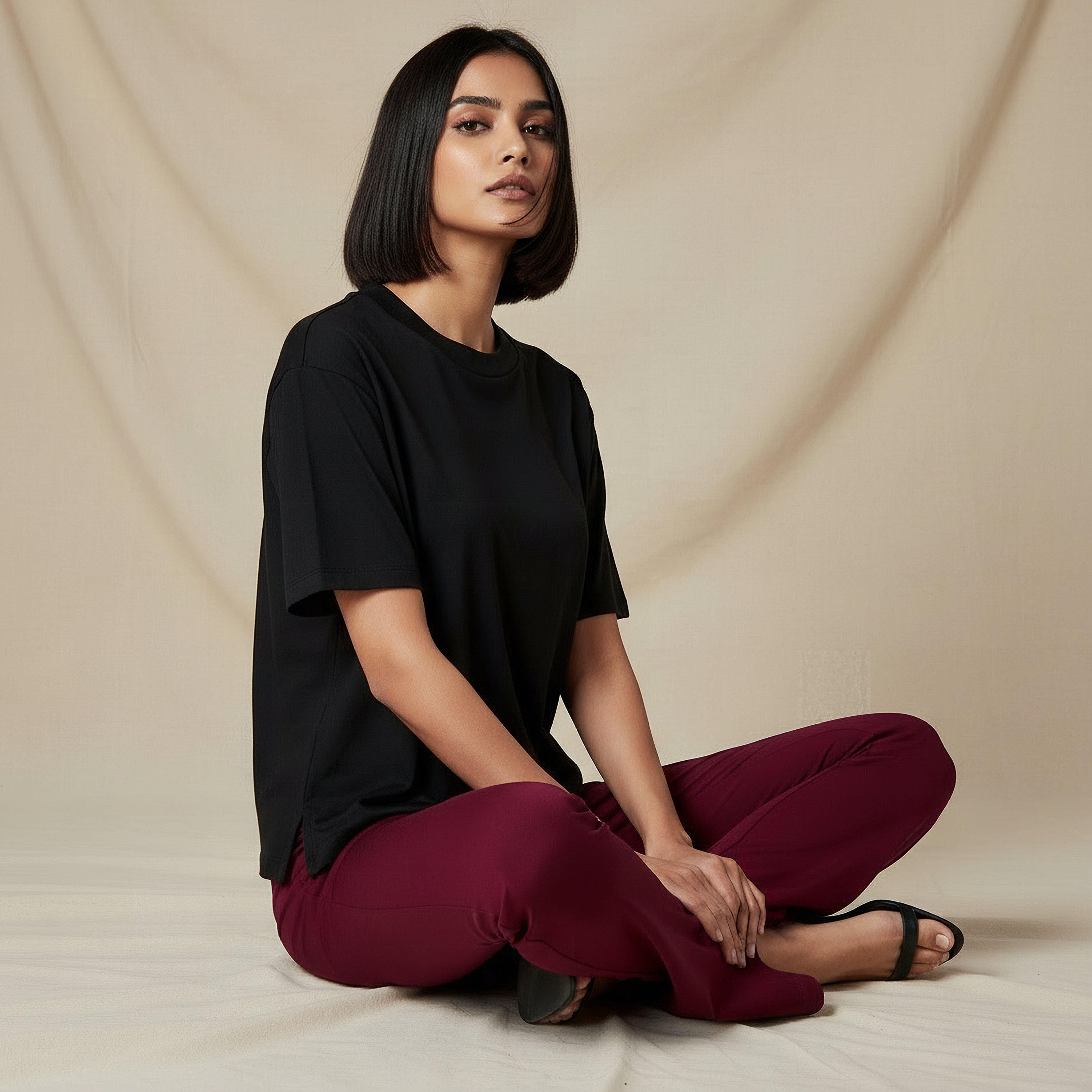 Regular Fit Cotton T-shirt with Side Slits-women-clothing-tshirts-image-5