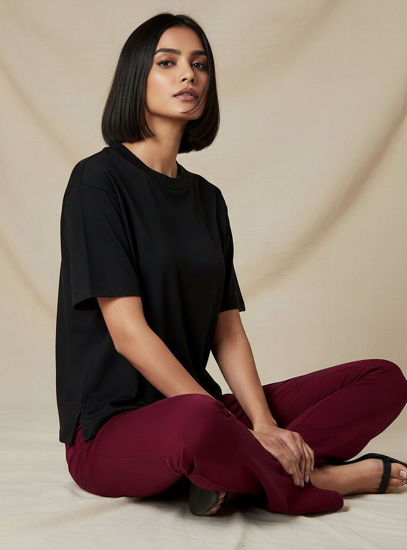 تيشيرت قطن بقصة عادية وفتحات جانبية-women-clothing-tshirts-image-5