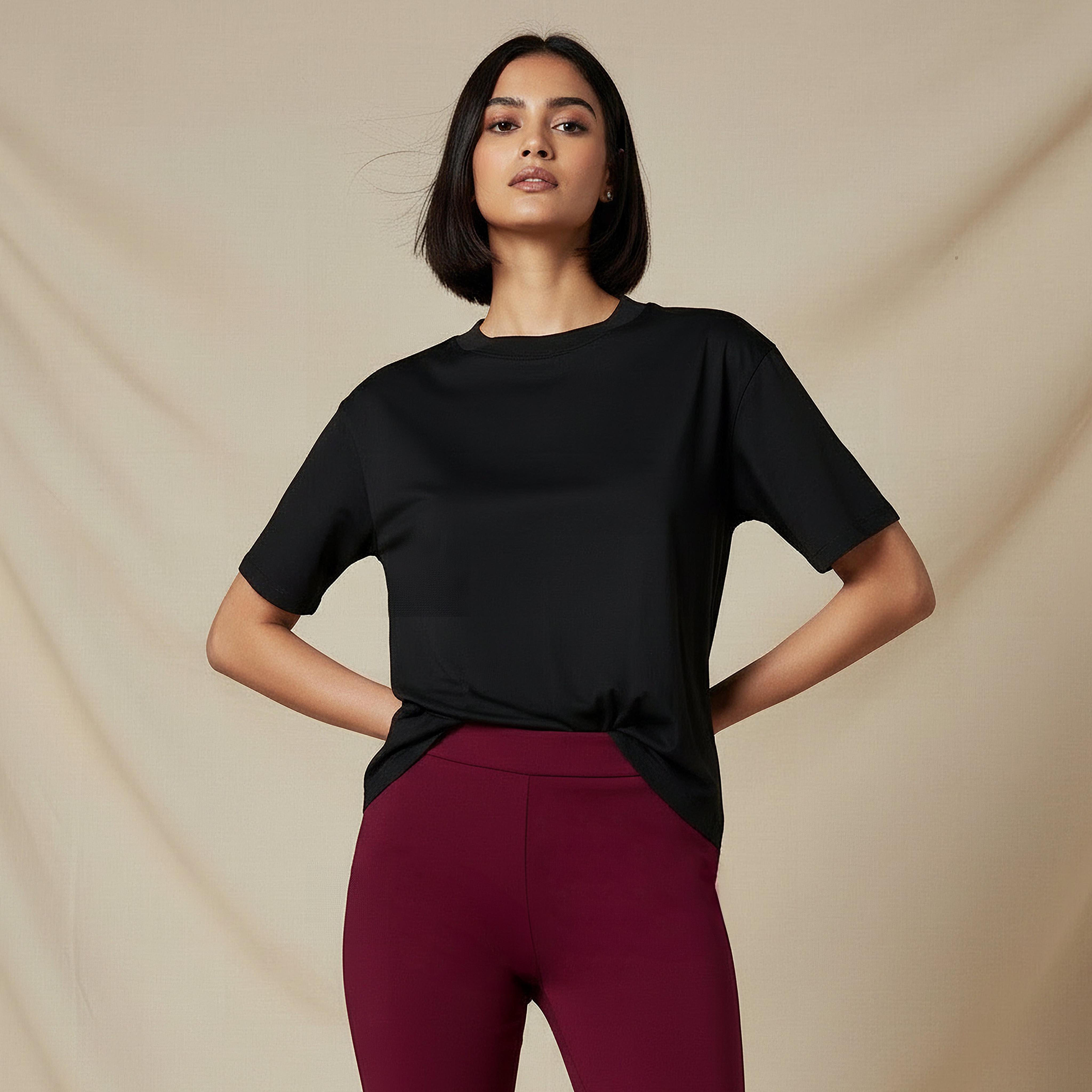 تيشيرت قطن بقصة عادية وفتحات جانبية-women-clothing-tshirts-image-6