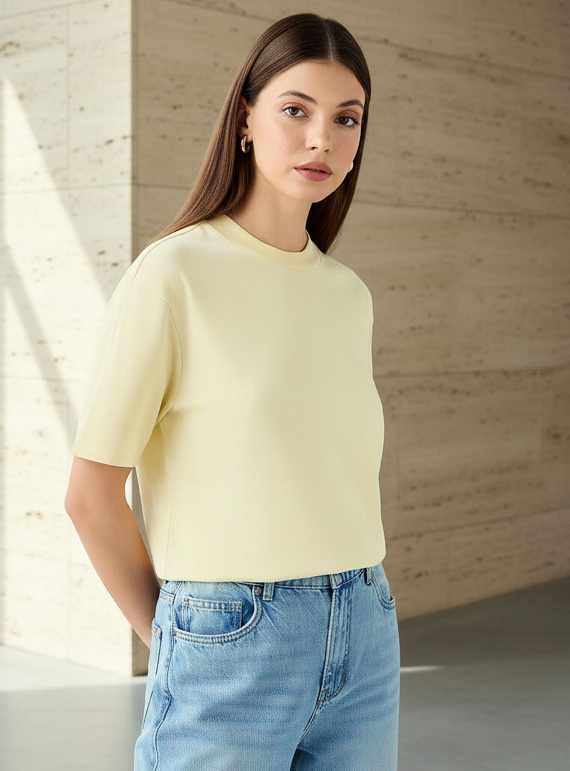 Regular Fit Cotton T-shirt with Side Slits-women-clothing-tshirts-image-1