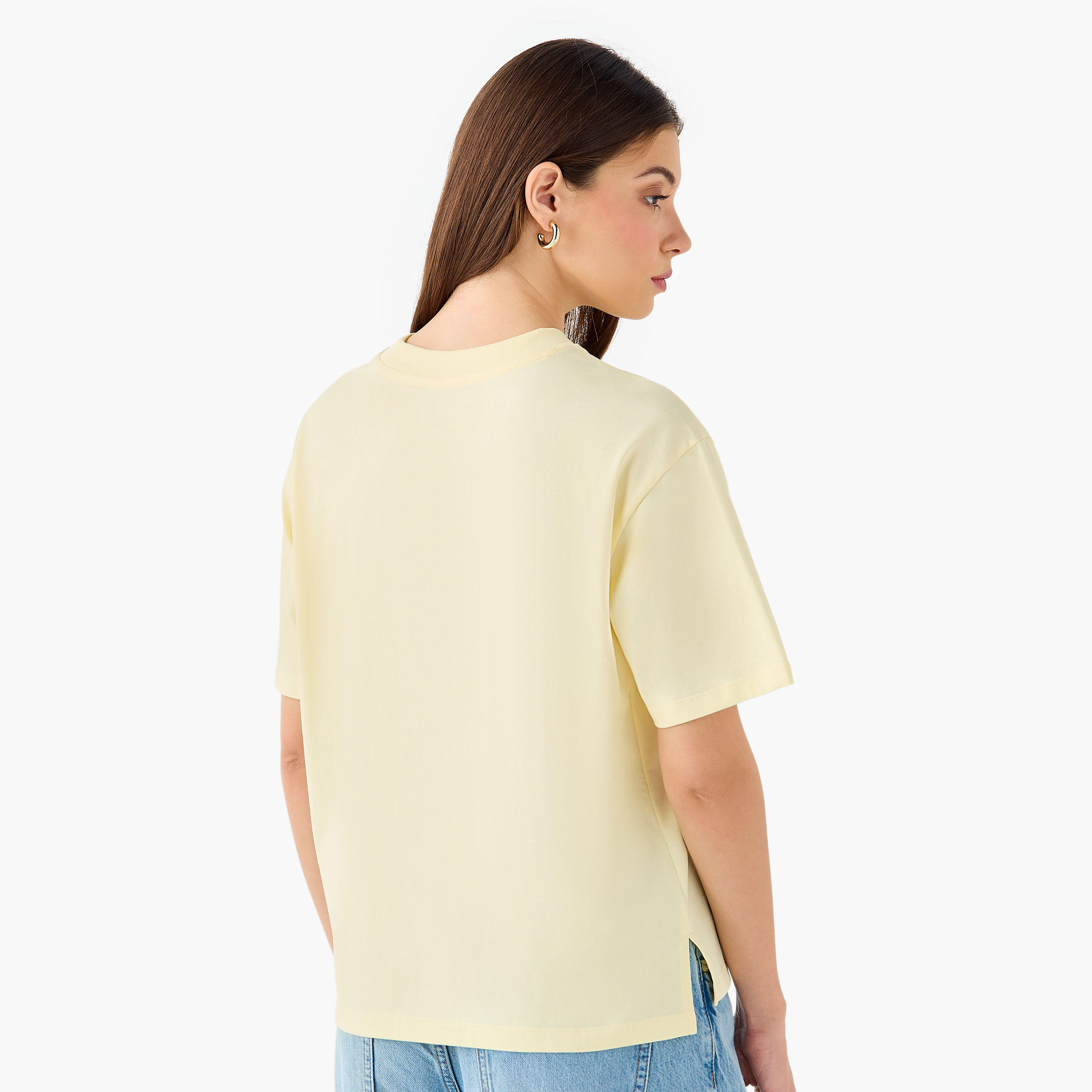 Regular Fit Cotton T-shirt with Side Slits-women-clothing-tshirts-image-3