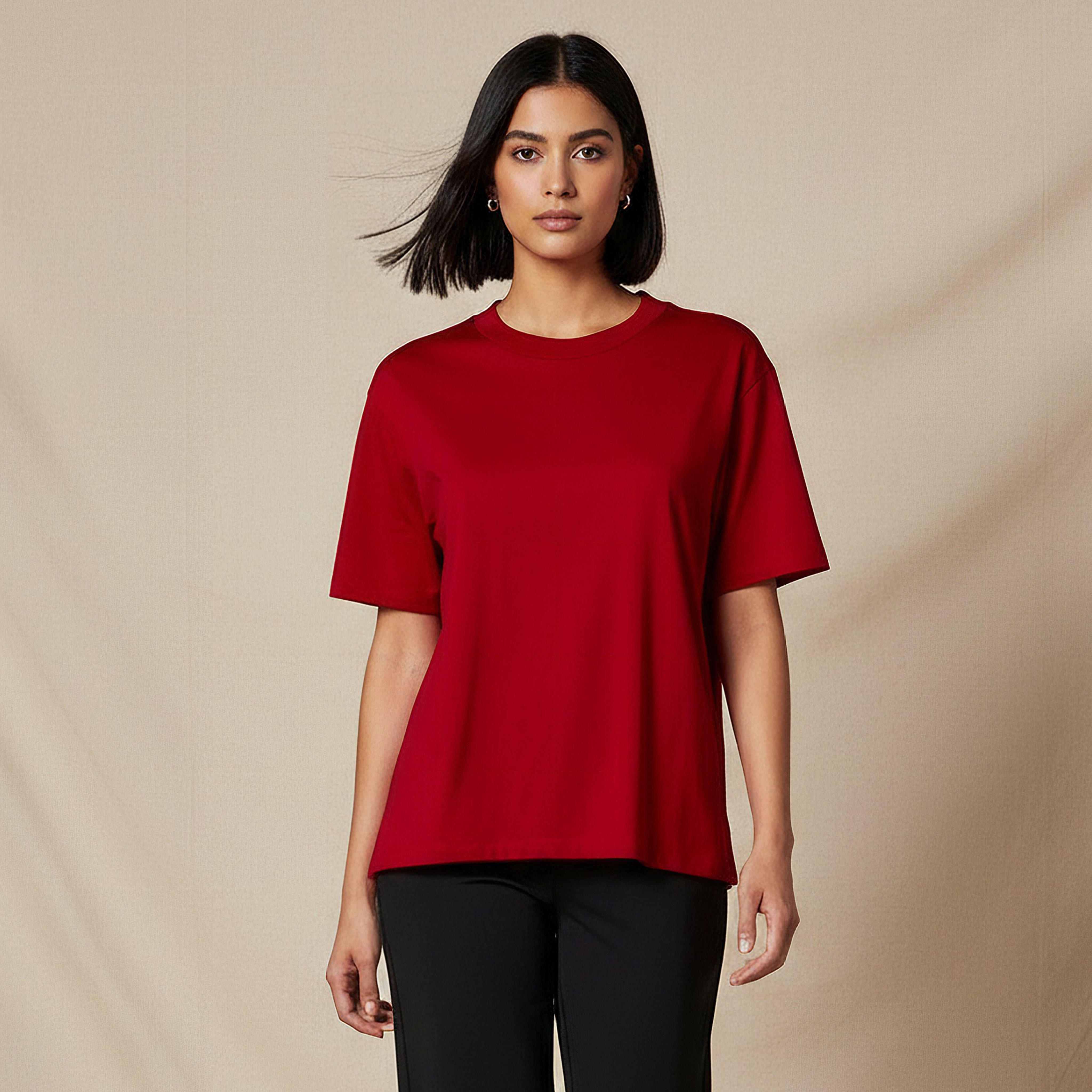 Regular Fit Cotton T-shirt with Side Slits-women-clothing-tshirts-image-1