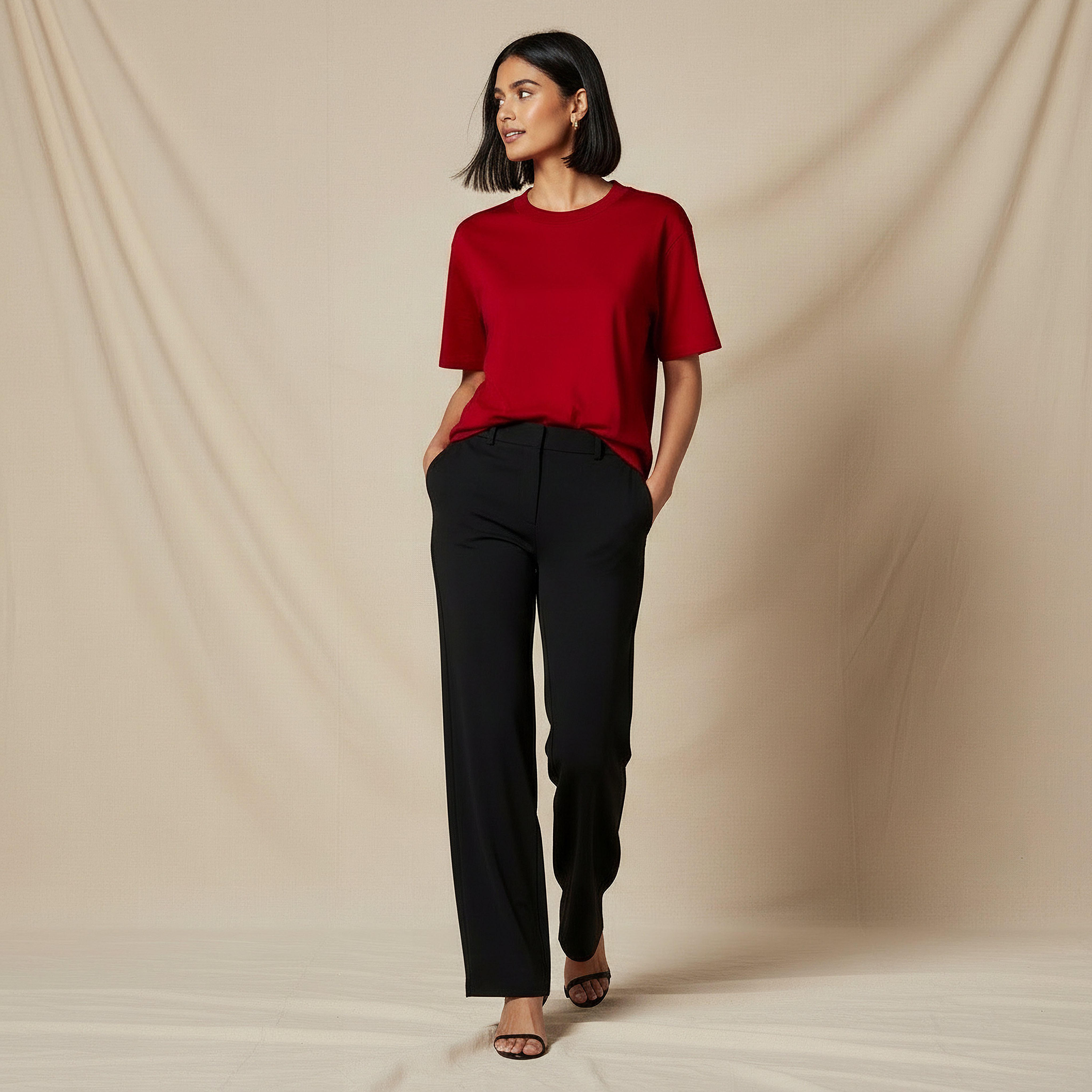 Regular Fit Cotton T-shirt with Side Slits-women-clothing-tshirts-image-2