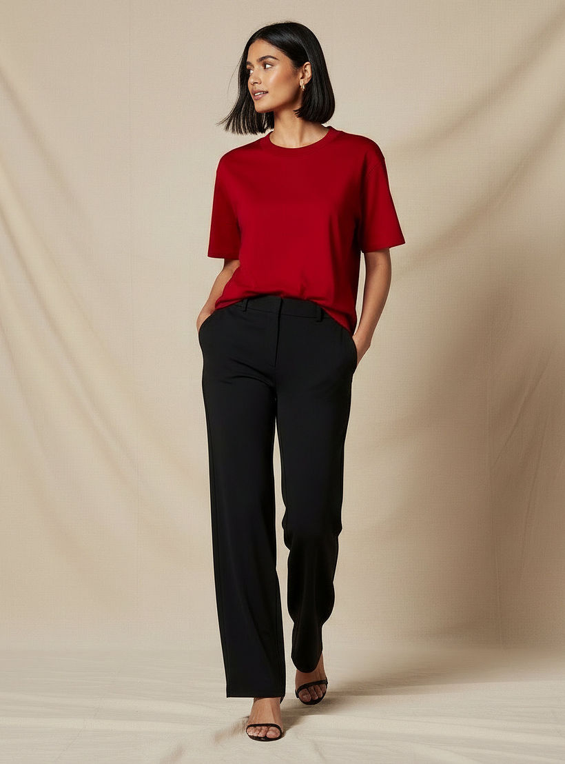 Regular Fit Cotton T-shirt with Side Slits-women-clothing-tshirts-image-2