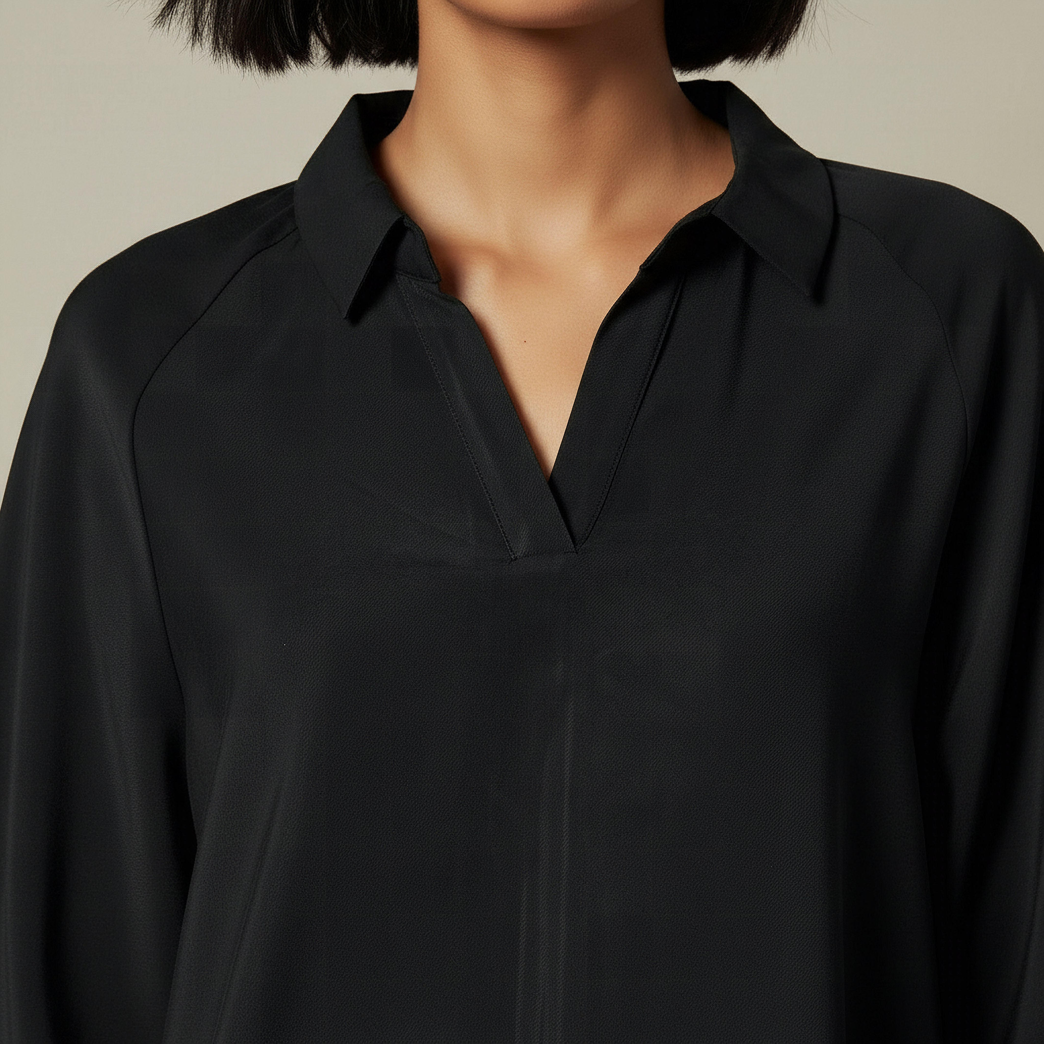 بلوزة تويل بقصة عادية وأكمام راجلان وياقة-women-clothing-coordsets-image-3