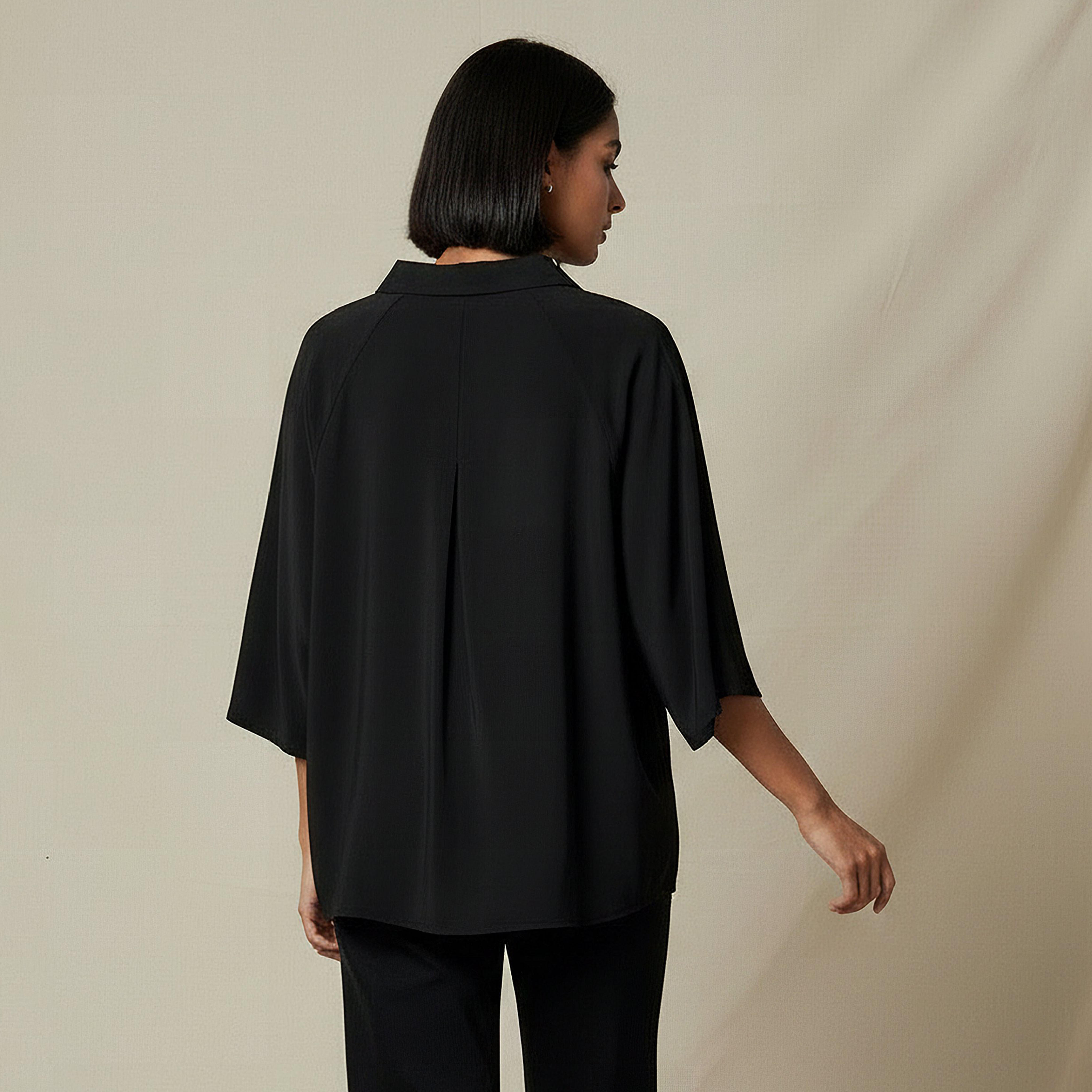 Relaxed Fit Twill Raglan Sleeve Top with Collar-women-clothing-coordsets-image-4