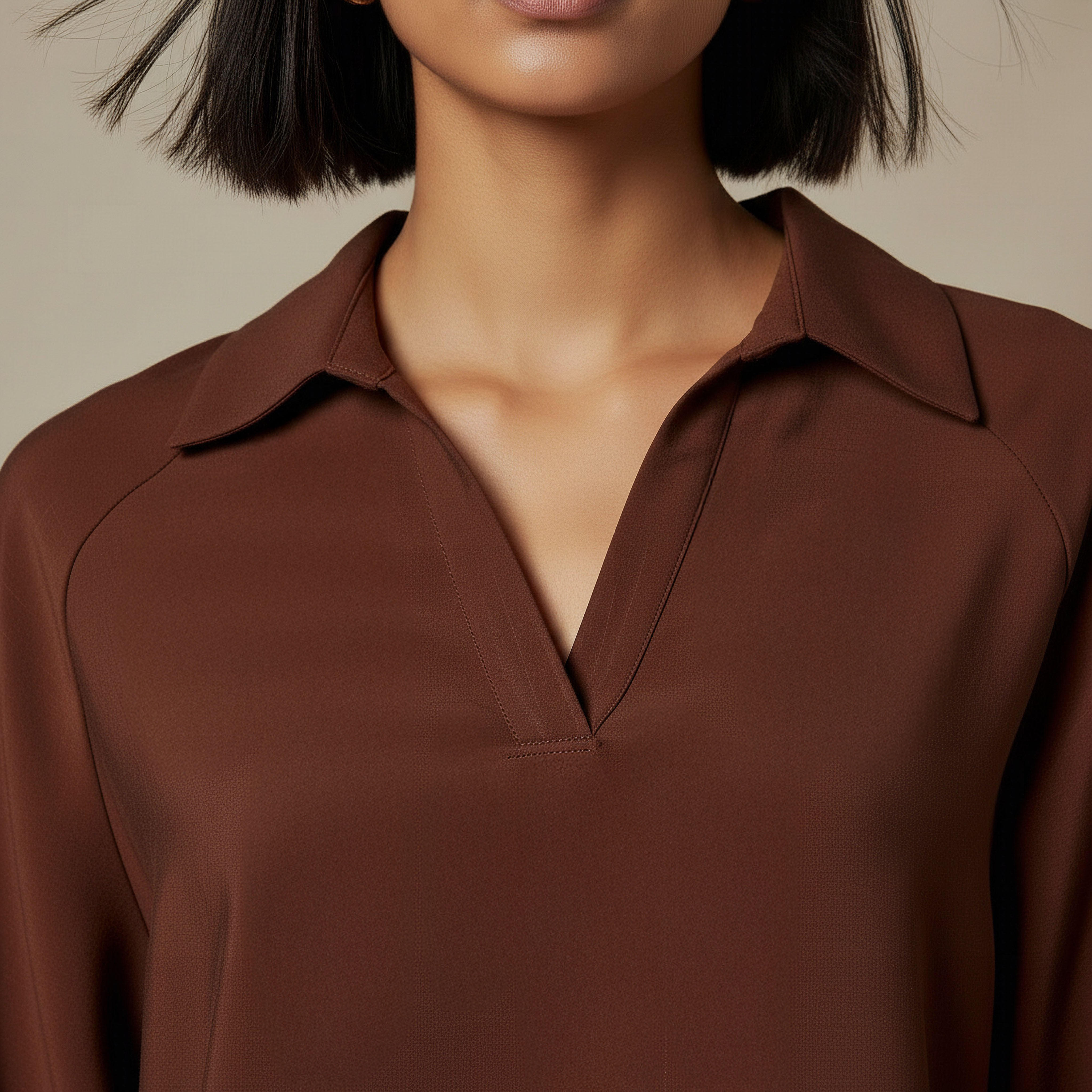Relaxed Fit Twill Raglan Sleeve Top with Collar-women-clothing-coordsets-image-3