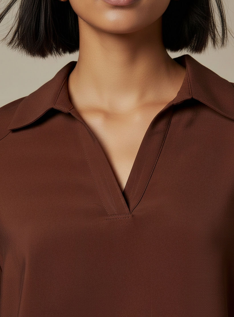 Relaxed Fit Twill Raglan Sleeve Top with Collar-women-clothing-coordsets-image-3