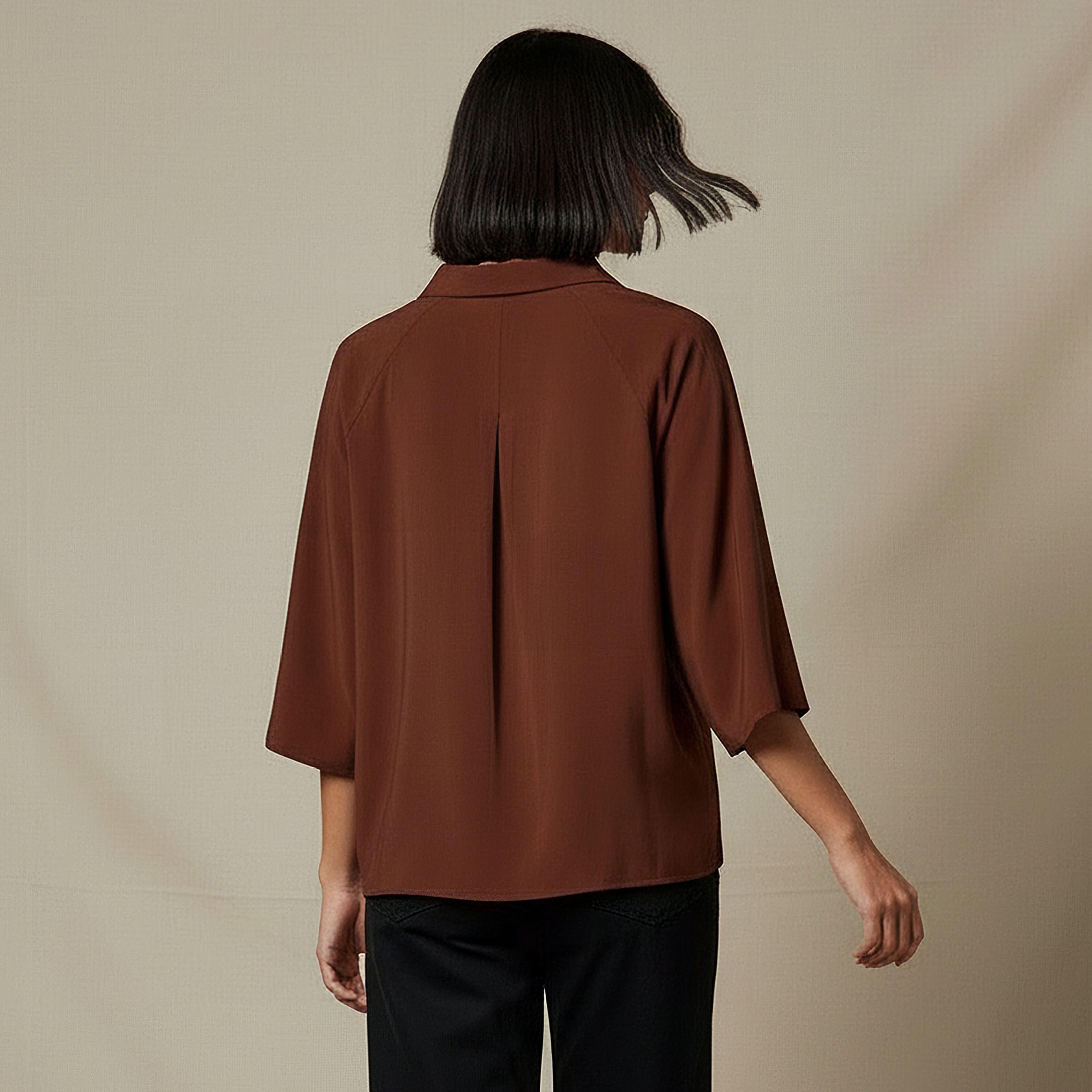 Relaxed Fit Twill Raglan Sleeve Top with Collar-women-clothing-coordsets-image-4