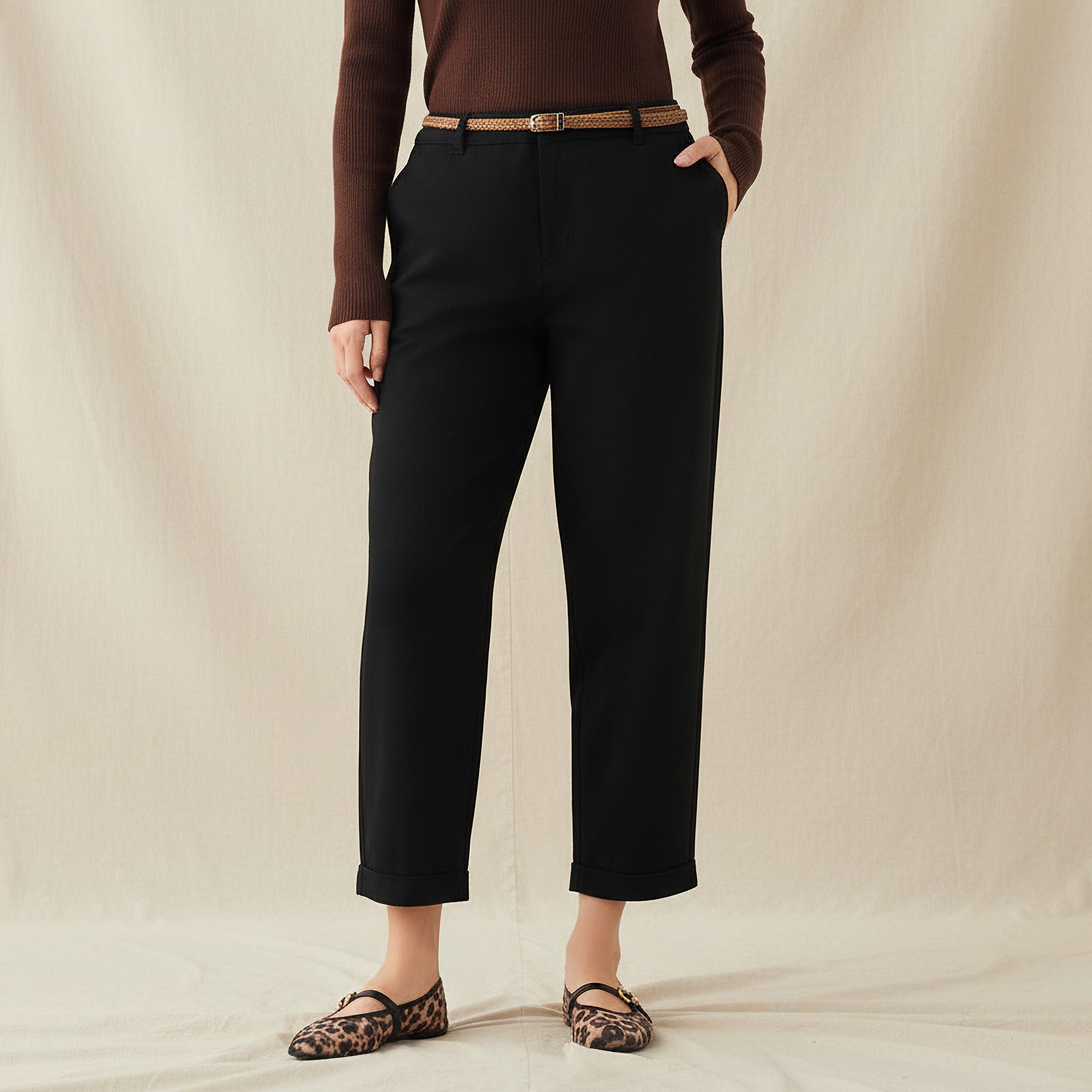 بنطلون شينو بخصر مرتفع وقصة مريحة-women-clothing-bottoms-trousers-image-1