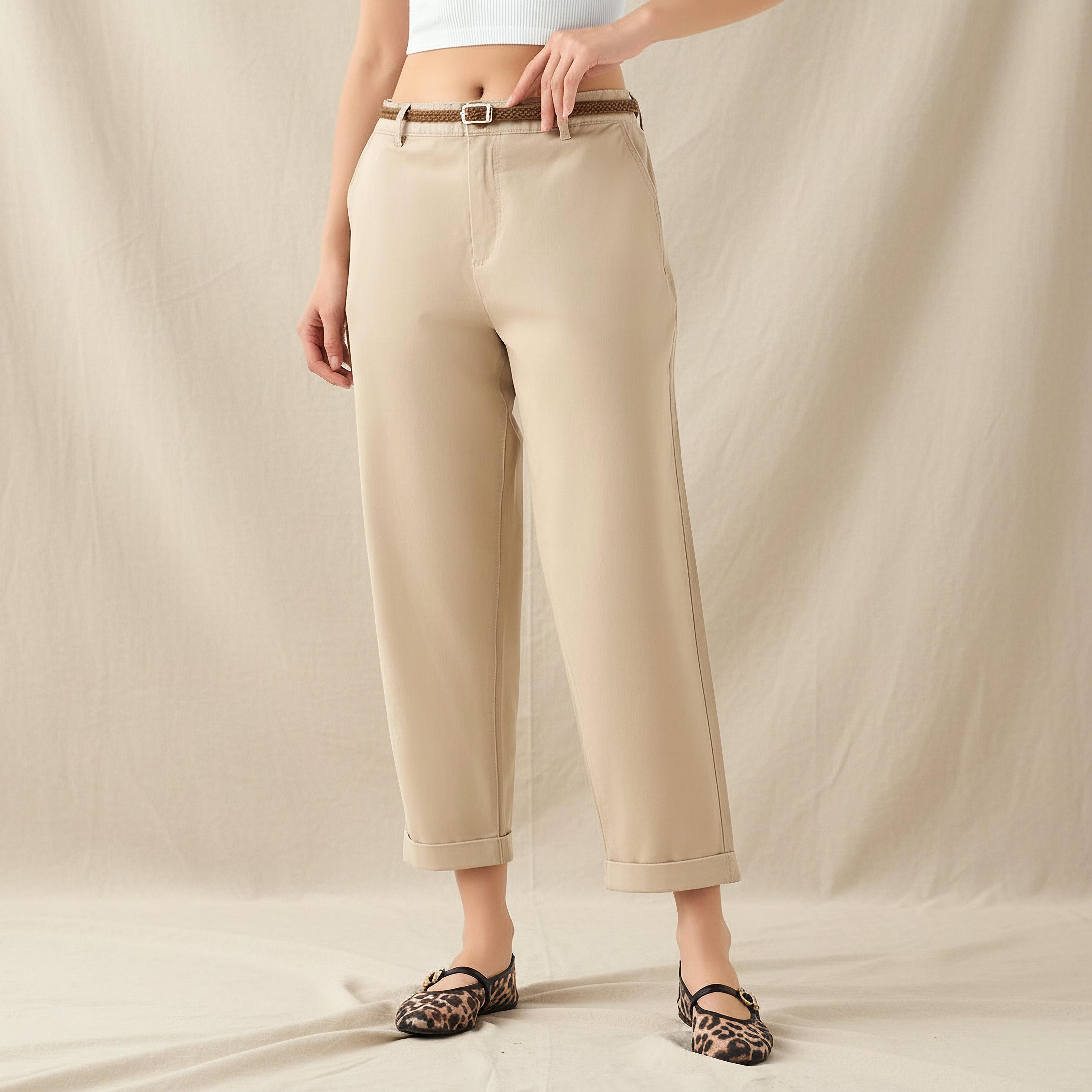 بنطلون شينو بخصر مرتفع وقصة مريحة-women-clothing-bottoms-trousers-image-1
