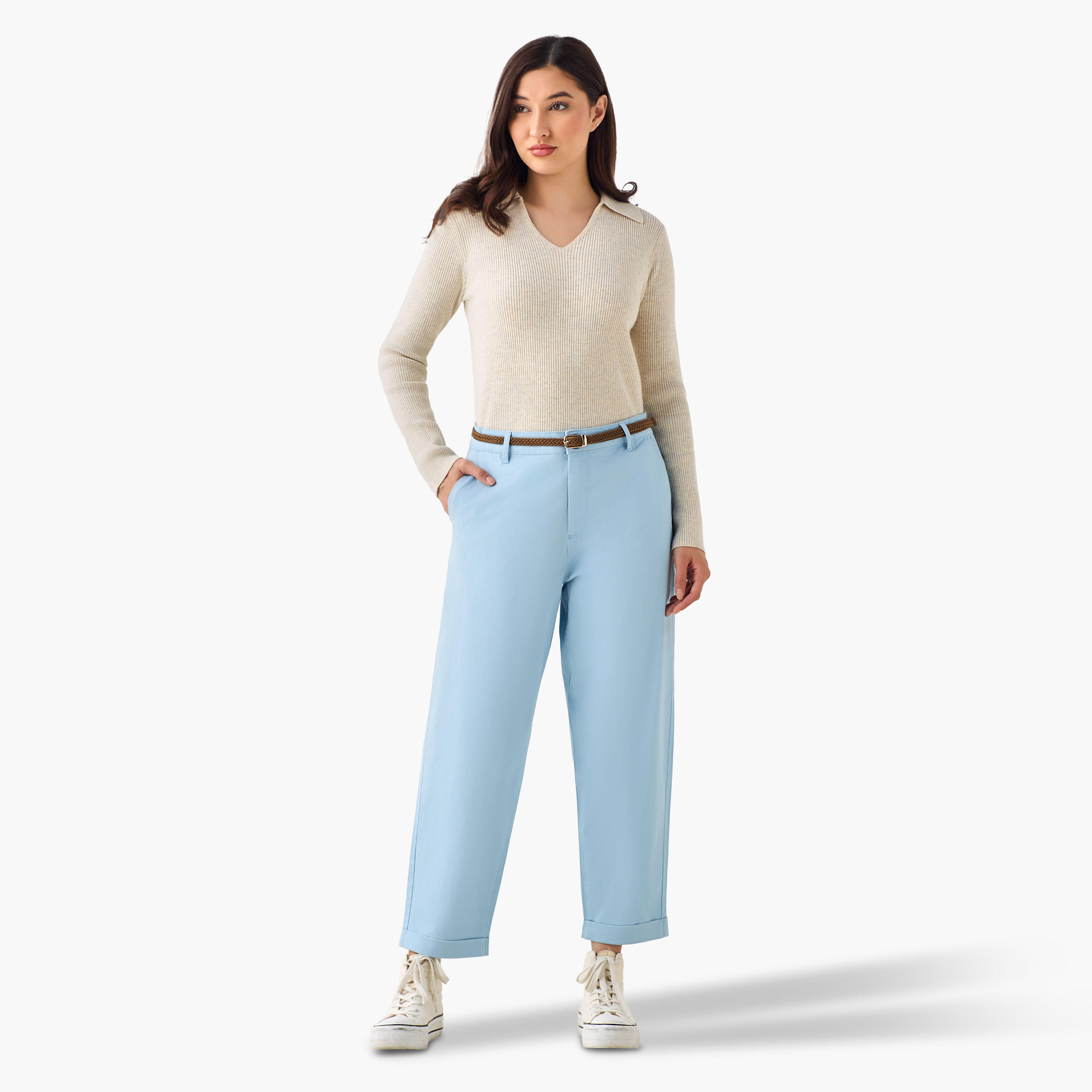 بنطلون شينو بخصر مرتفع وقصة مريحة-women-clothing-bottoms-trousers-image-6