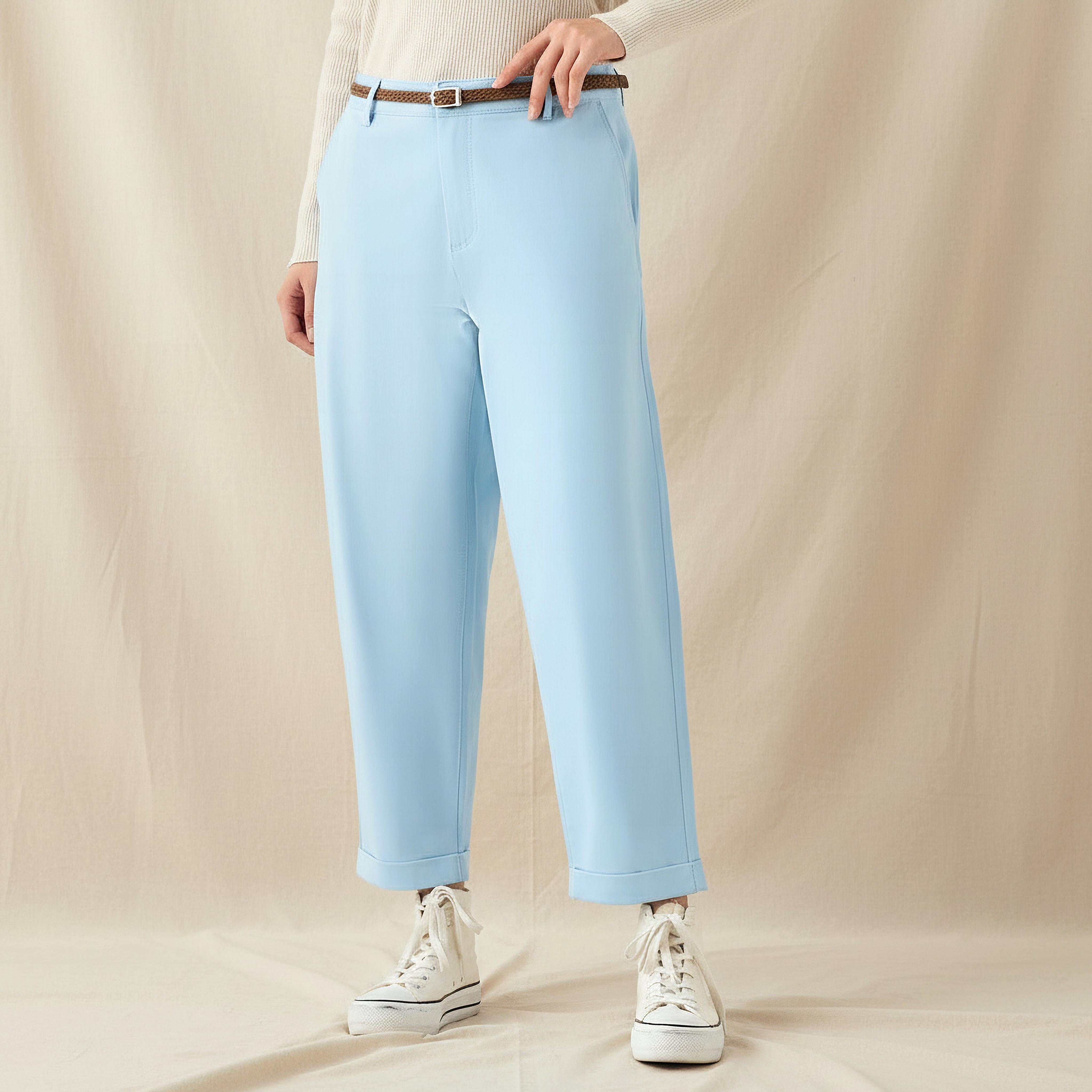 بنطلون شينو بخصر مرتفع وقصة مريحة-women-clothing-bottoms-trousers-image-1