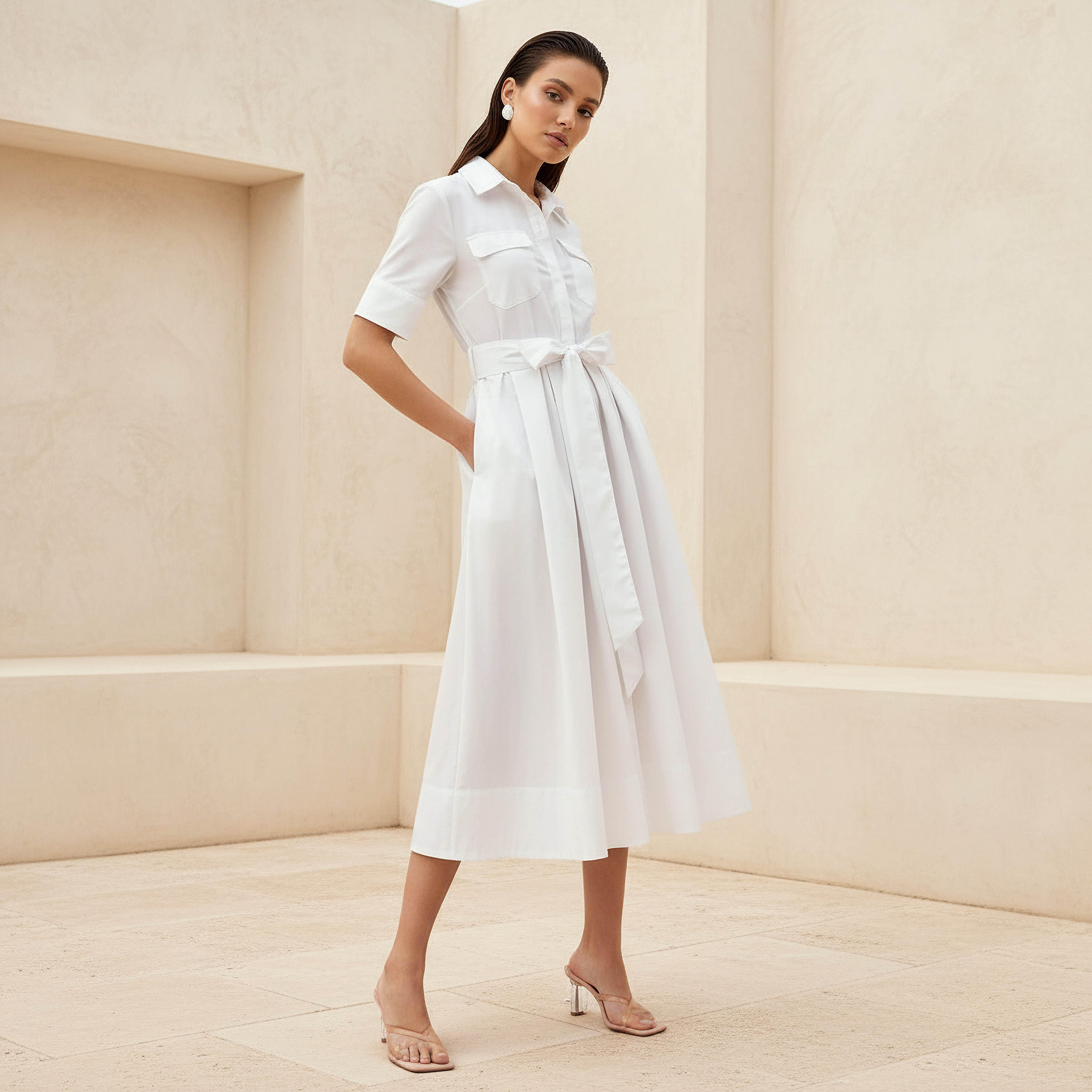 فستان قميص ميدي بحزام ربط-women-clothing-dresses-image-1