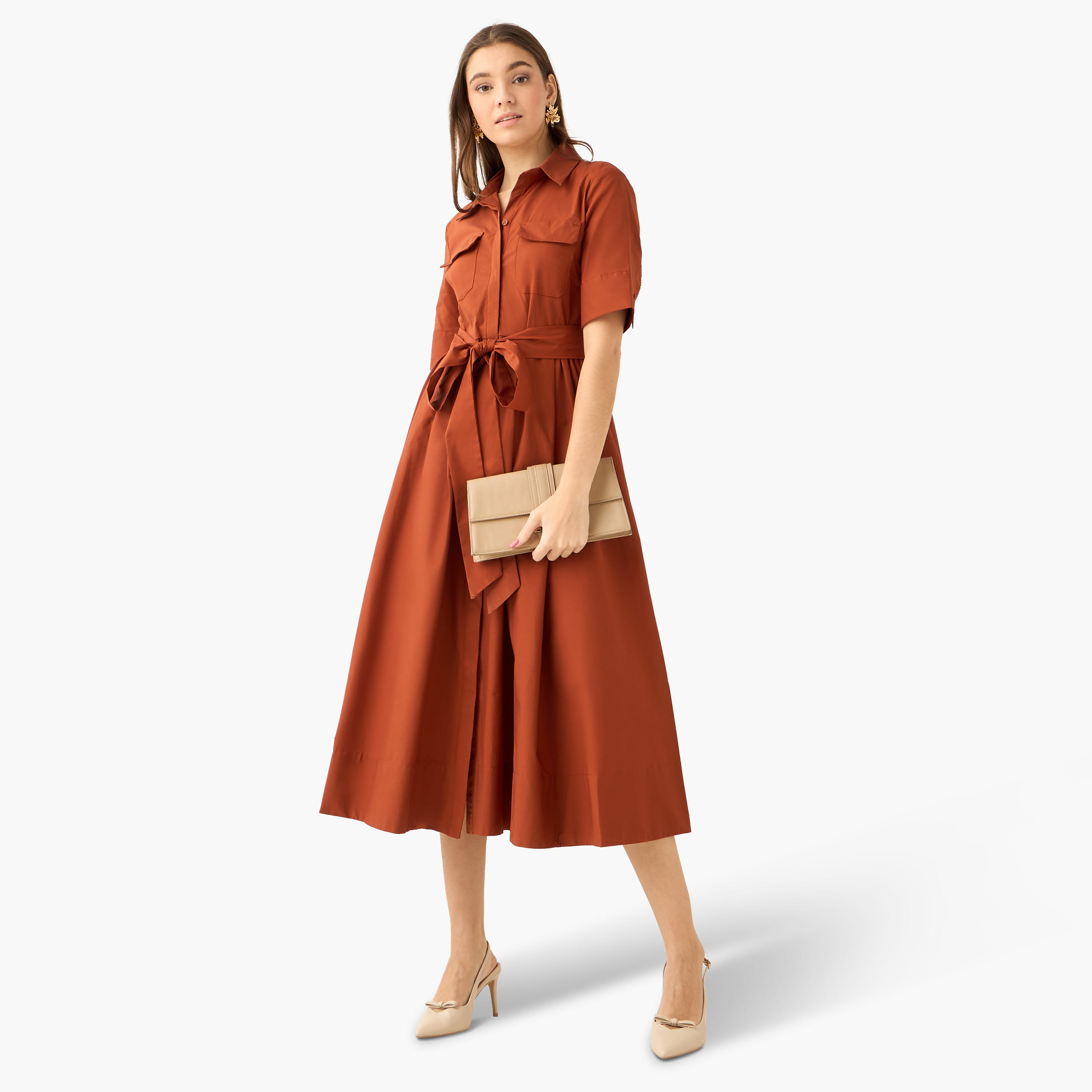 فستان قميص ميدي بحزام ربط-women-clothing-dresses-image-3