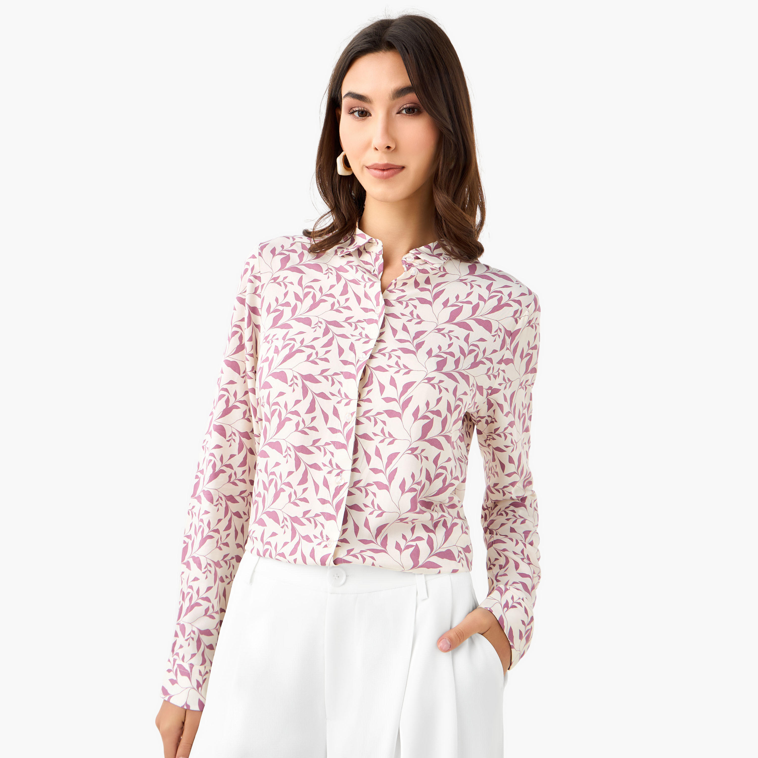 Viscose Shirt with Leaf Print-women-clothing-shirtsandblouses-shirts-image-1