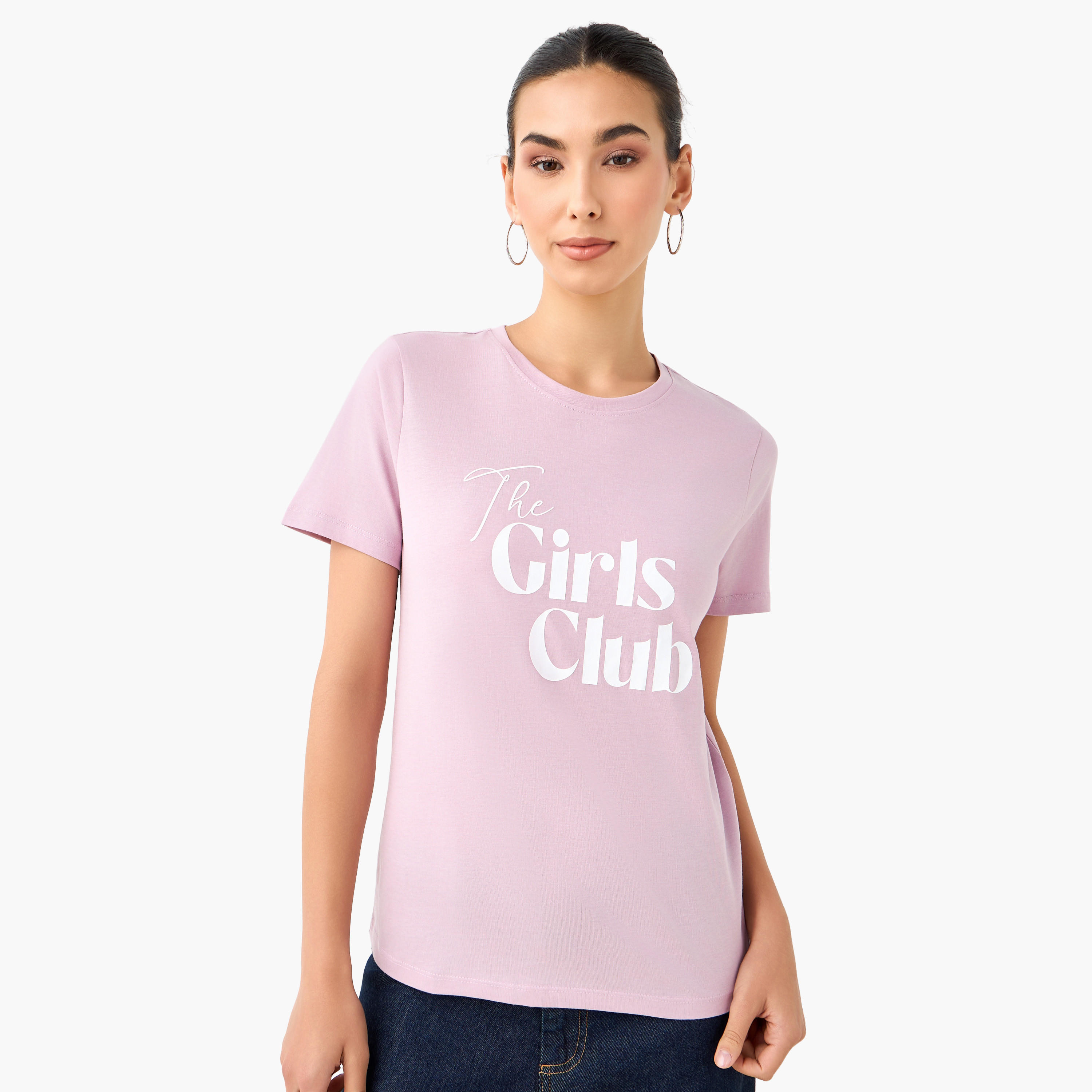 Regular Fit Cotton T-shirt with Typographic Print-women-clothing-tshirts-image-6