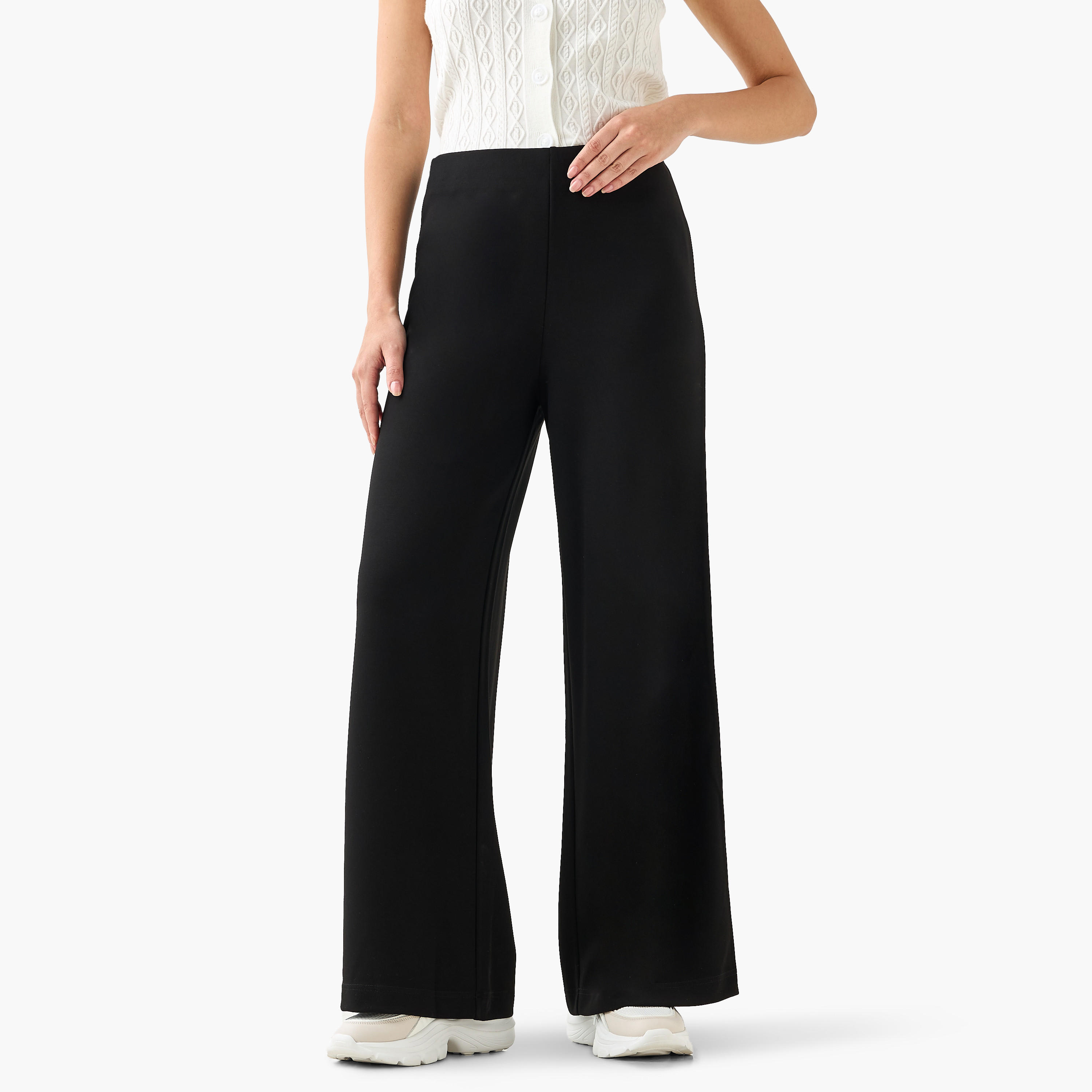 بنطلون واسع الساقين من مزيج المودال بخصر مرن-women-clothing-coordsets-image-2
