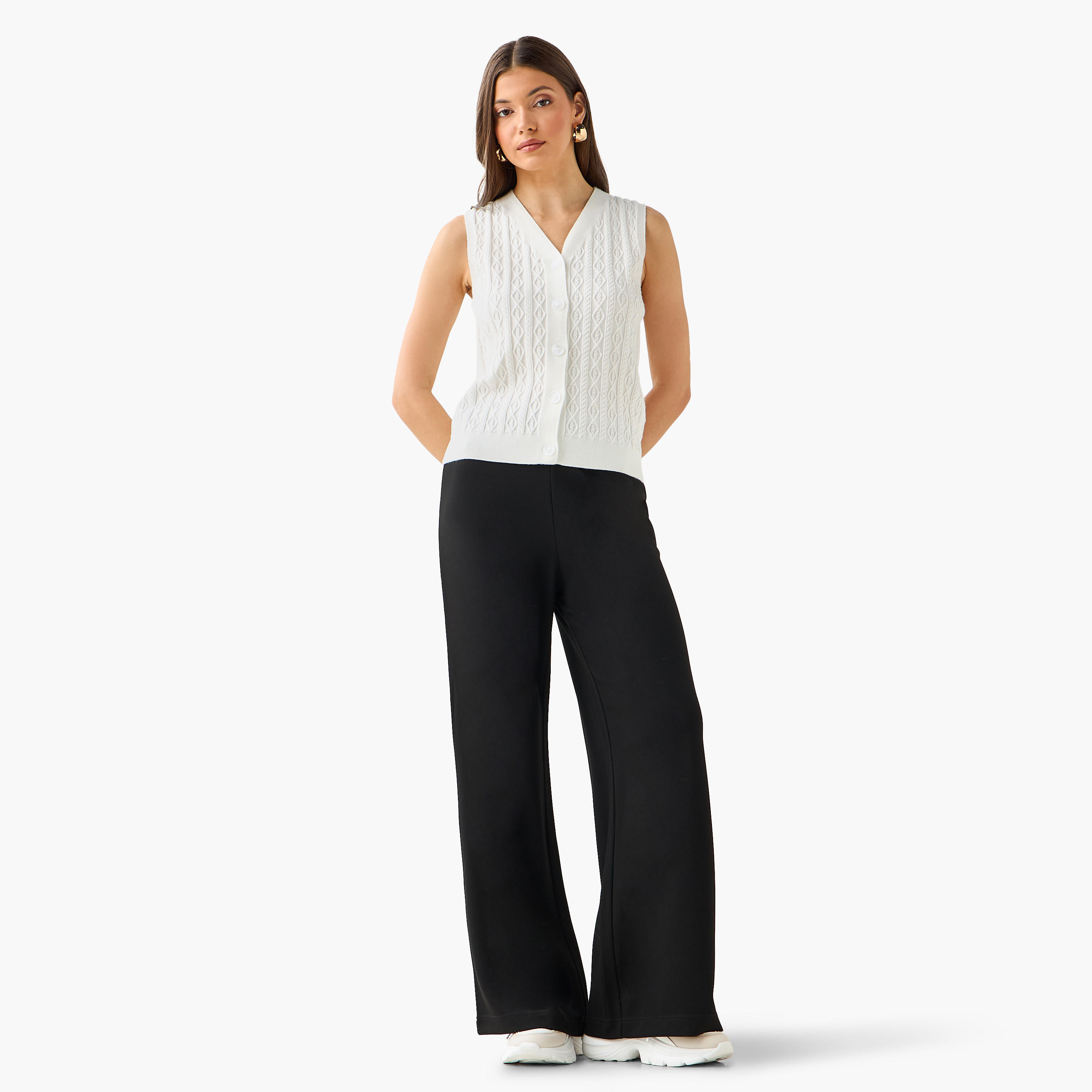 بنطلون واسع الساقين من مزيج المودال بخصر مرن-women-clothing-coordsets-image-3