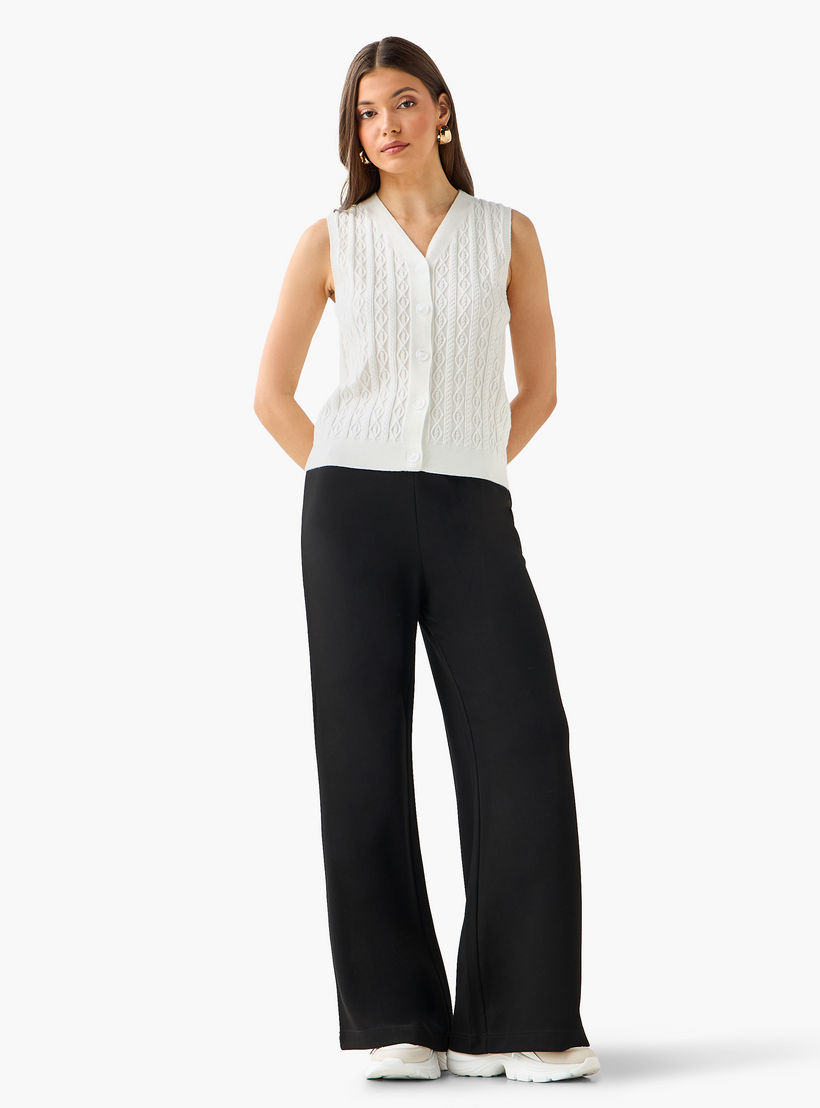 بنطلون واسع الساقين من مزيج المودال بخصر مرن-women-clothing-coordsets-image-3