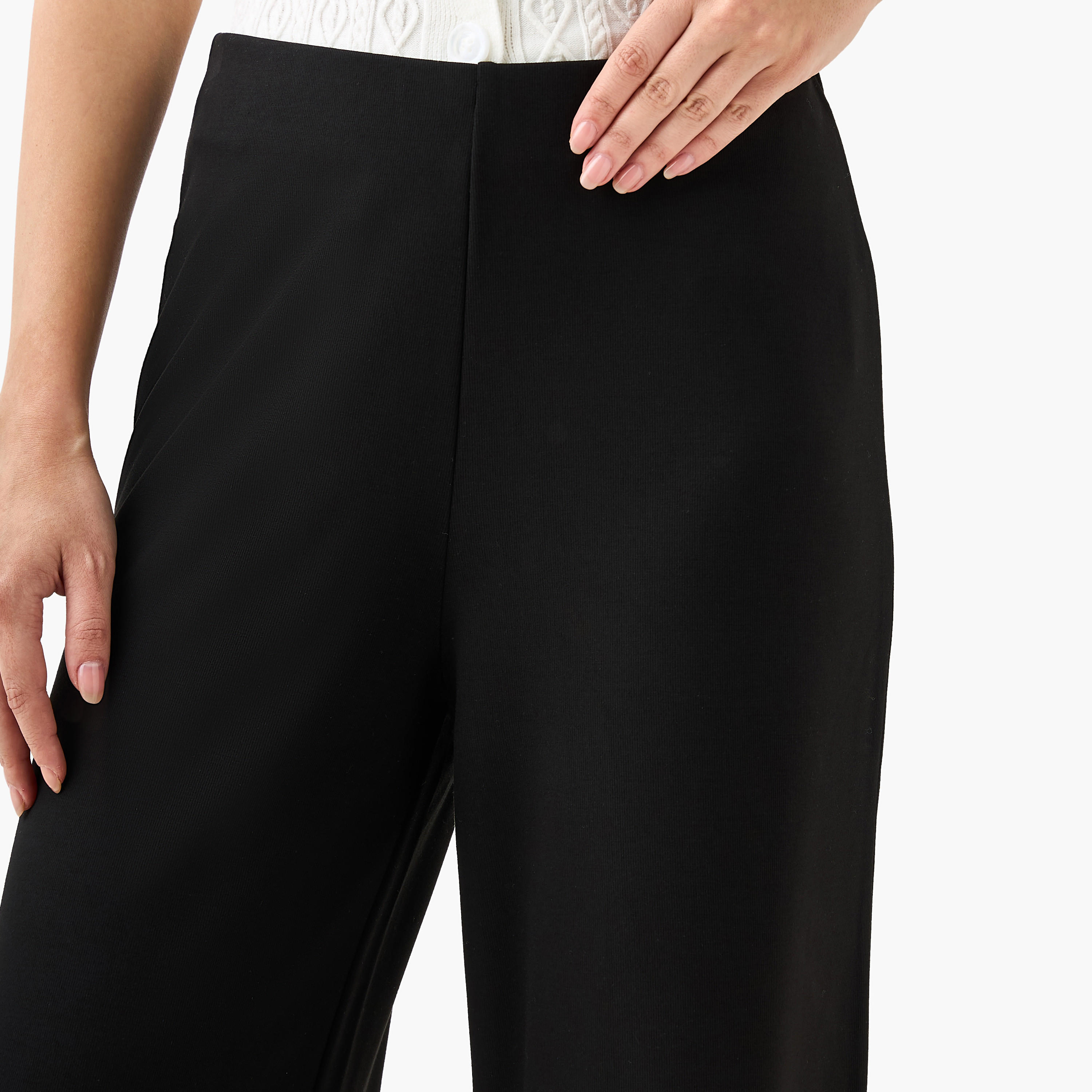 بنطلون واسع الساقين من مزيج المودال بخصر مرن-women-clothing-coordsets-image-1
