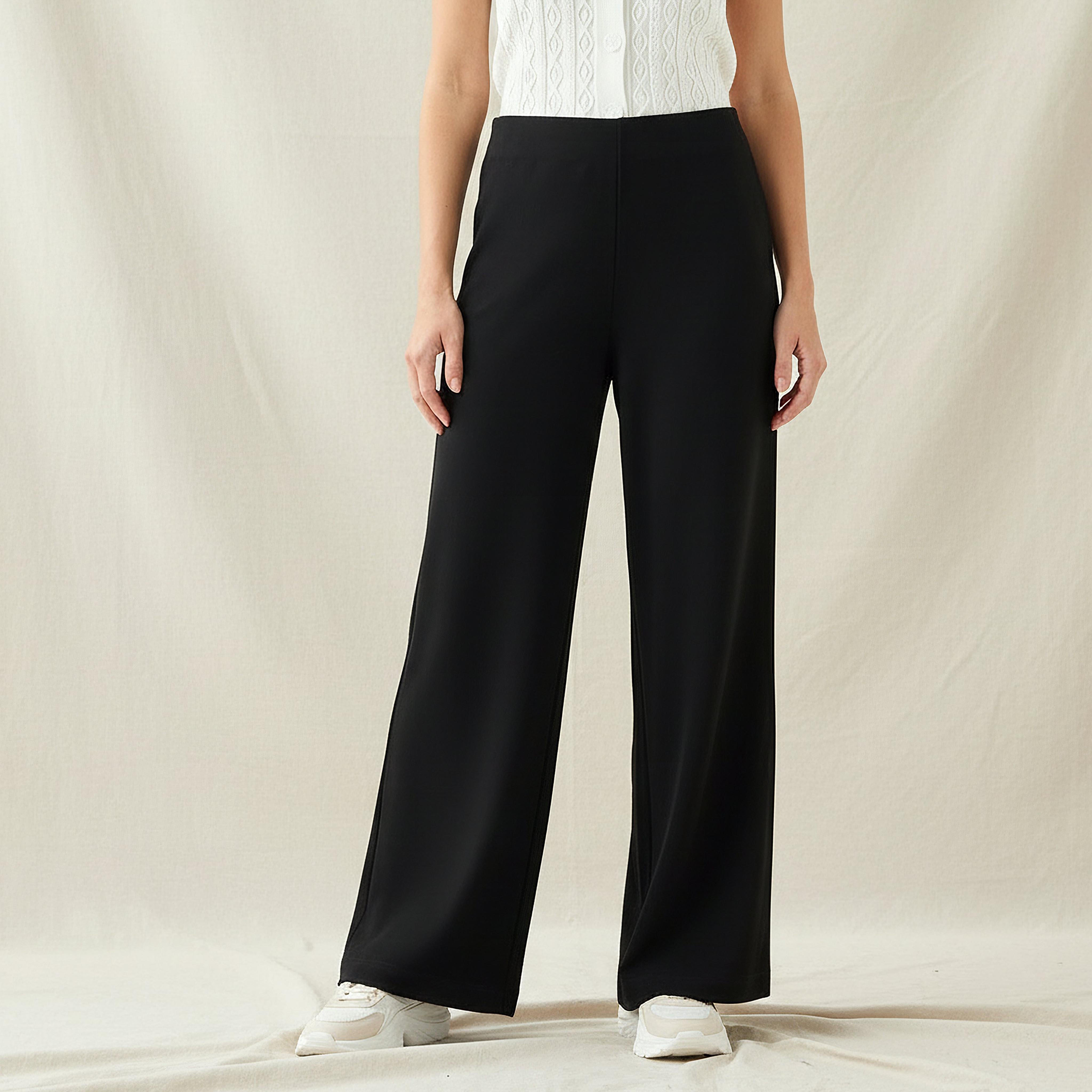 بنطلون واسع الساقين من مزيج المودال بخصر مرن-women-clothing-coordsets-image-1