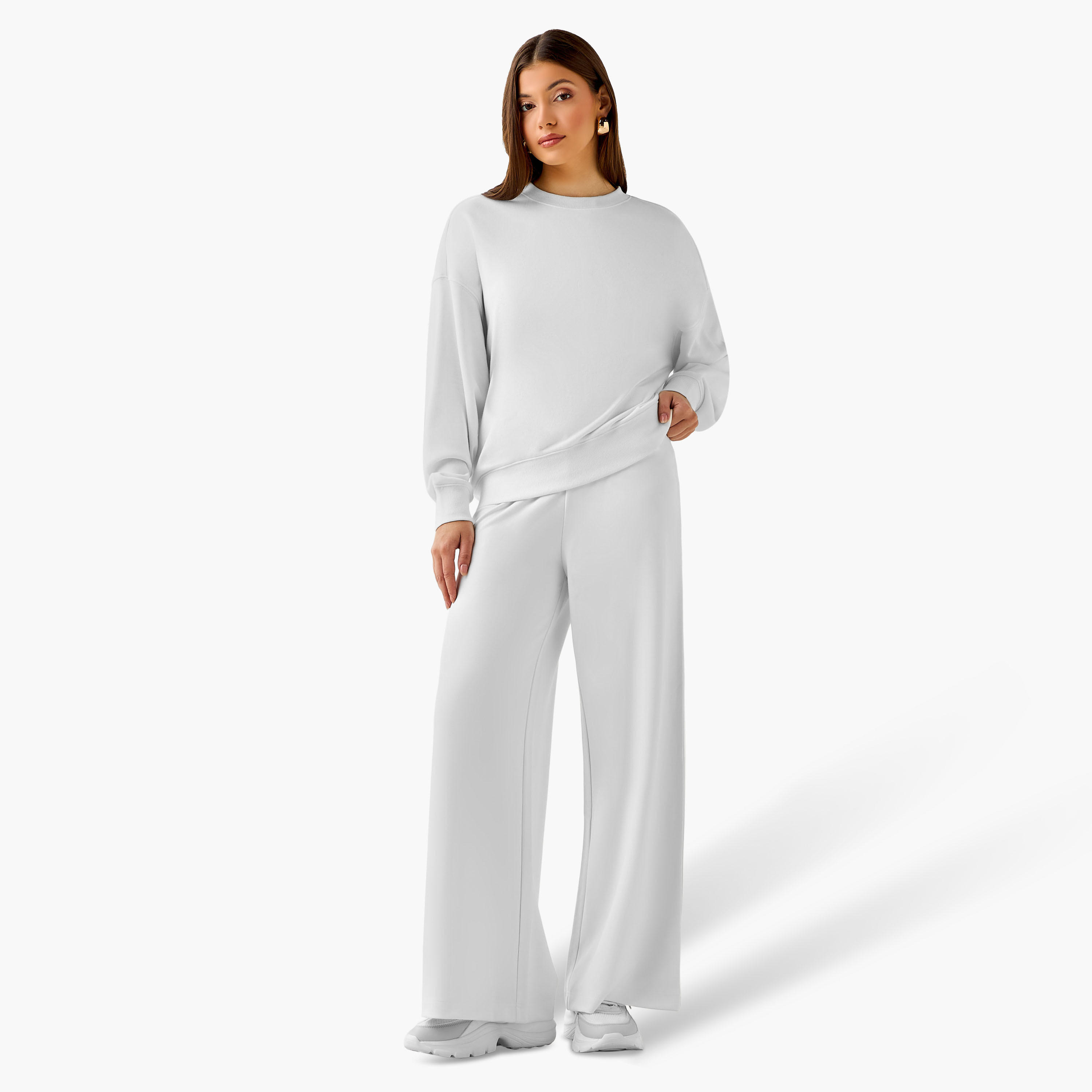 بنطلون واسع الساقين من مزيج المودال بخصر مرن-women-clothing-coordsets-image-3