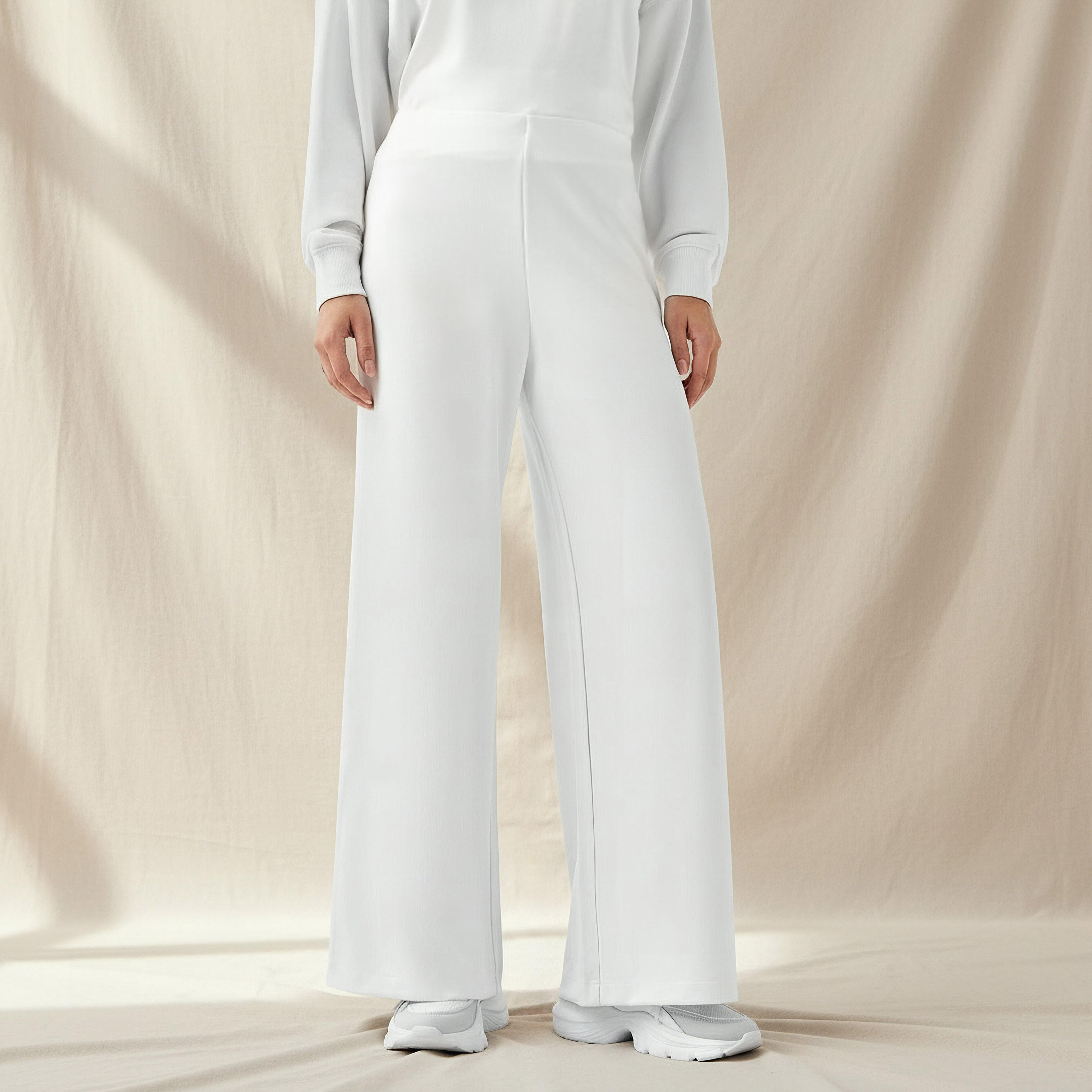 بنطلون واسع الساقين من مزيج المودال بخصر مرن-women-clothing-coordsets-image-1