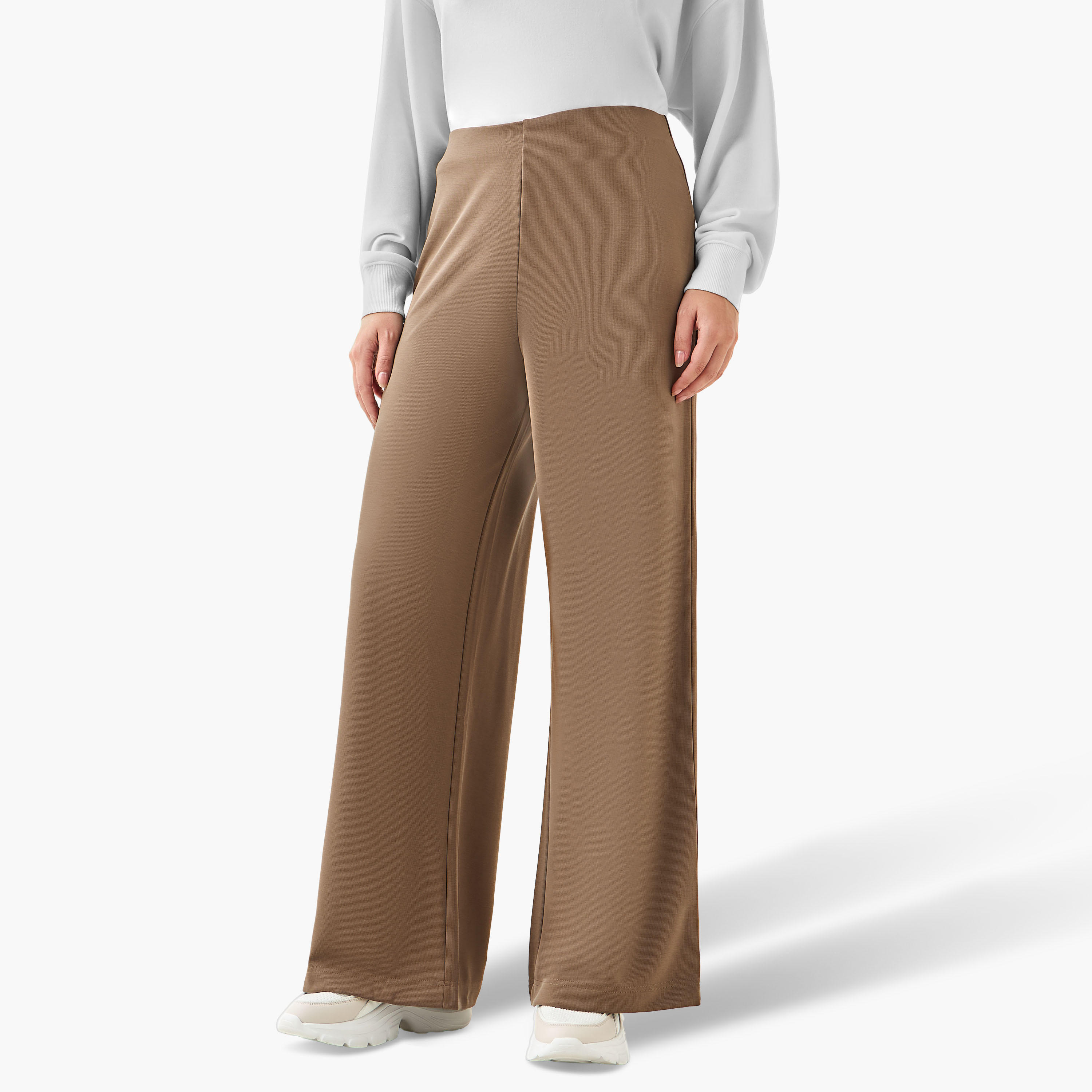 بنطلون واسع الساقين من مزيج المودال بخصر مرن-women-clothing-coordsets-image-4